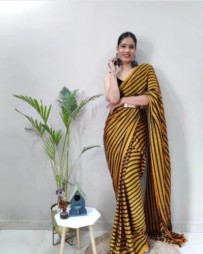 1 Min Rangoli Silk Stripes Stitched Readymade Saree