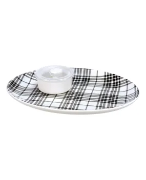 111482 BLACK PLAID CHIP AND DIP SET