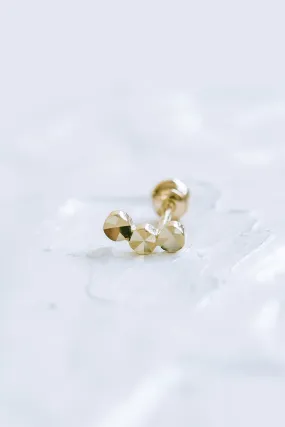 14K GOLD JEWELRY MINIMALIST DELICATE THREE CIRCLE CUT BALLS BARBELL EAR STUD EARRING PIERCING