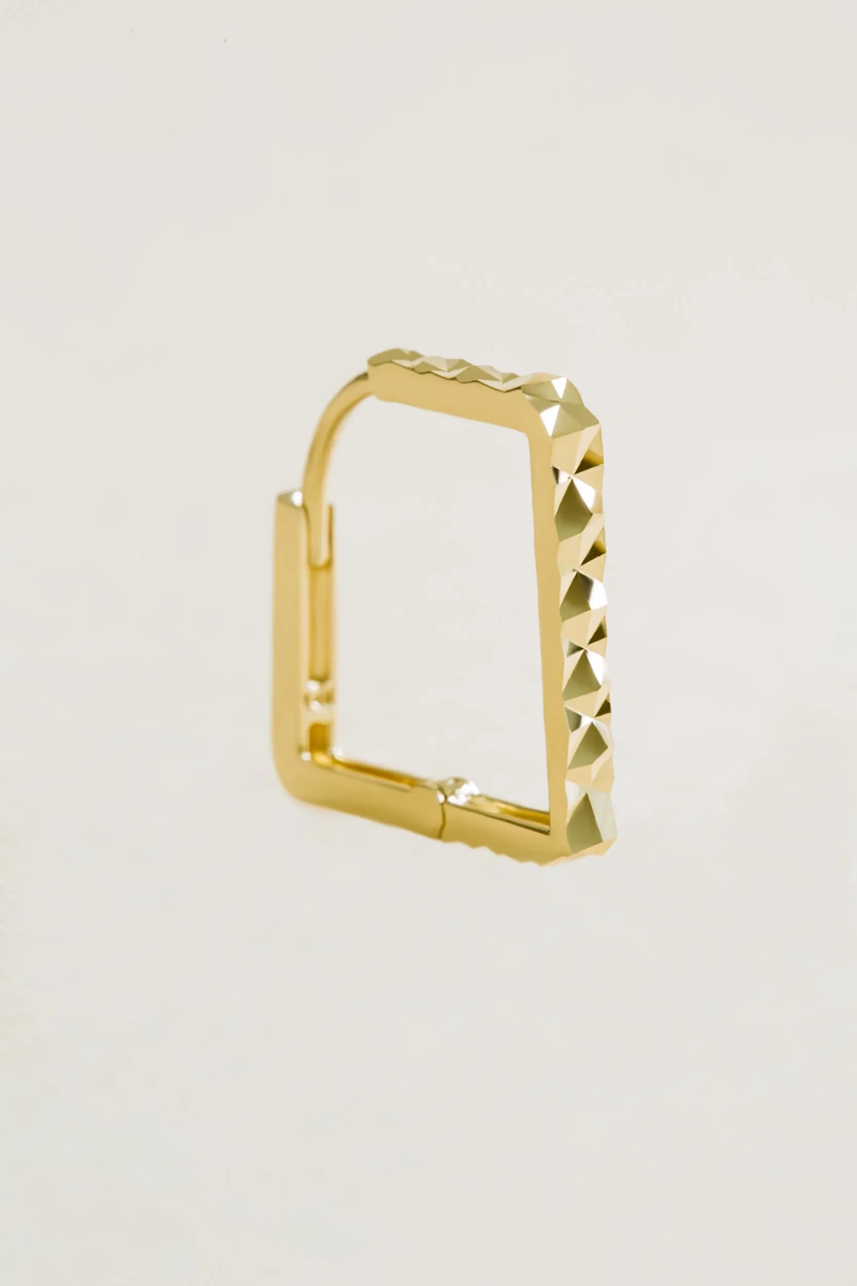 14K Solid Gold Jewelry Diamond Cutting Square Piercing Earring Hoop Ring