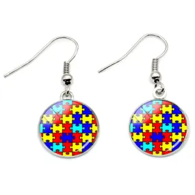 2020 New Design Autism Awareness Jigsaw Drop Earrings Jewelry 1Pair Glass Gem Photo Earrings Souvenir Gifts