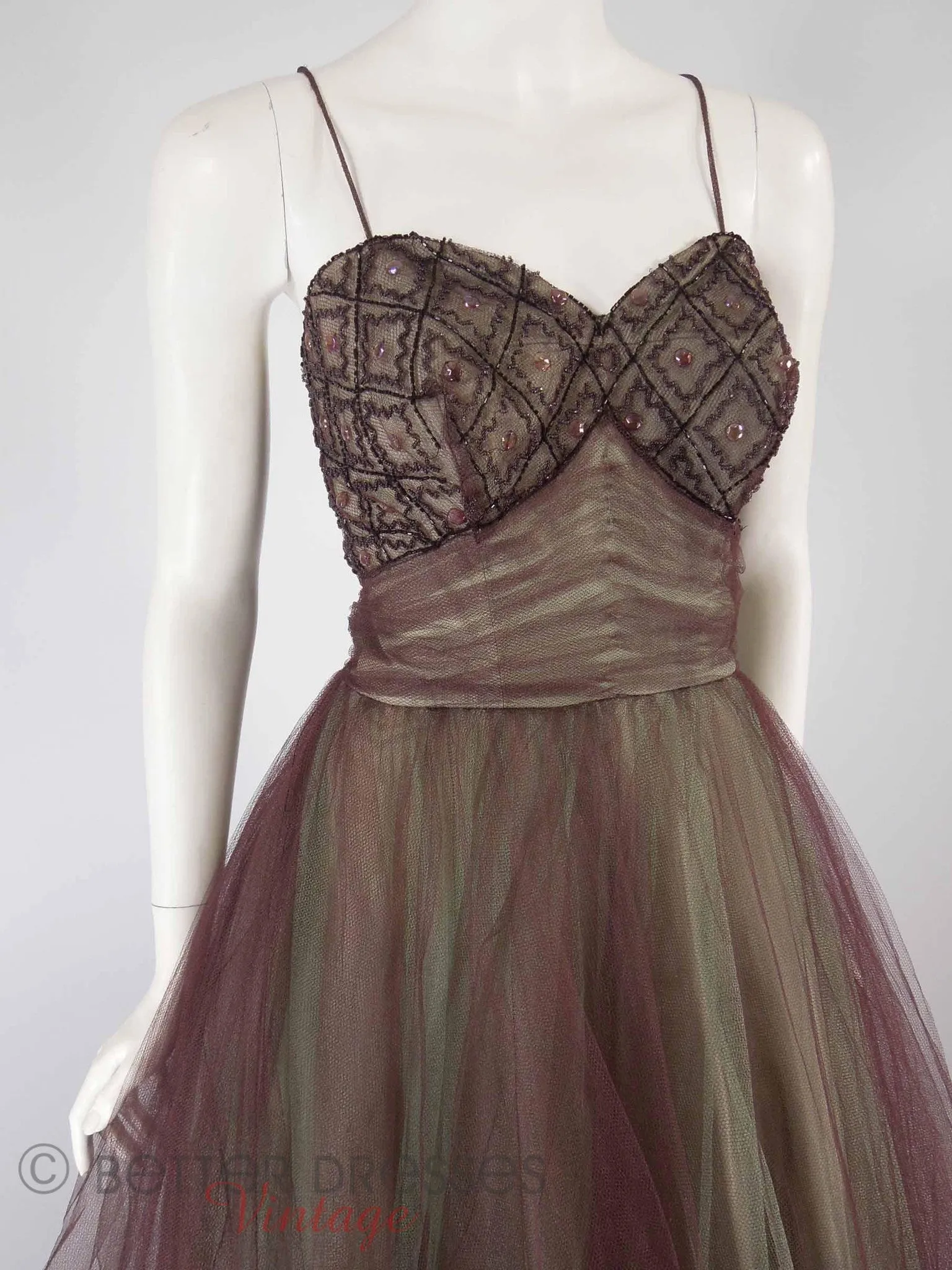 40s/50s Embellished Tulle Ball Gown - sm