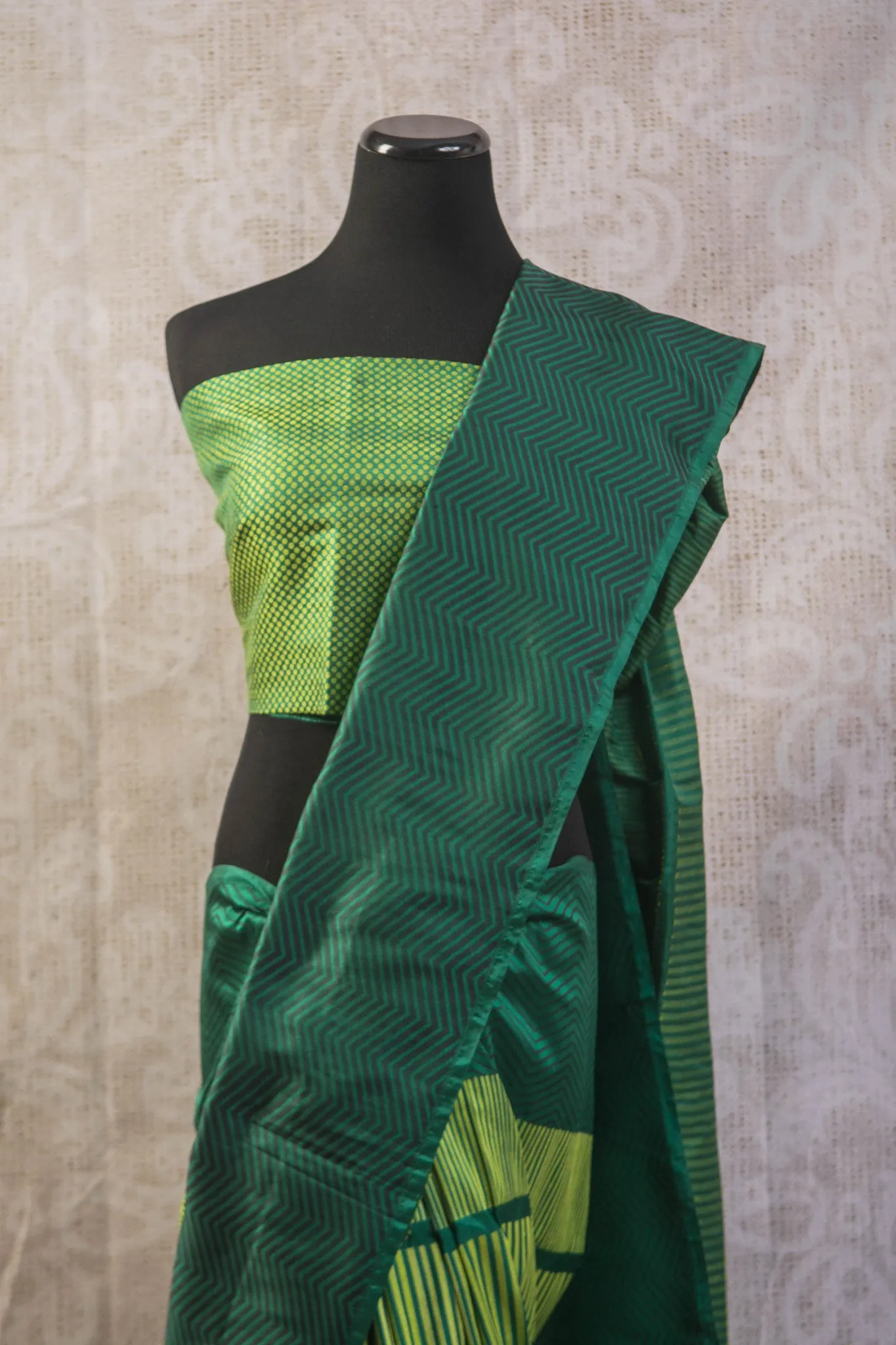 90B256 Multi Green Shade Banarasi Silk Saree