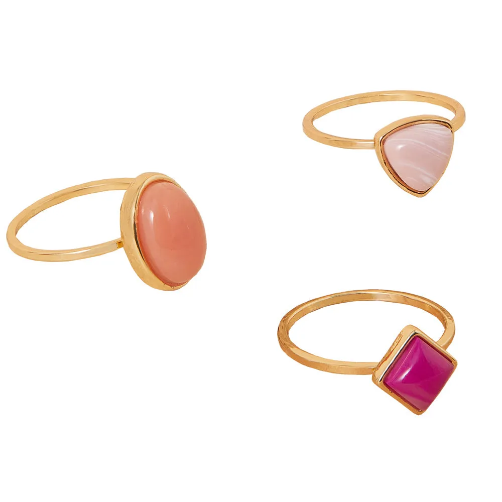 Accessorize London Women's Multi 3 Stone Ring Pack-Large