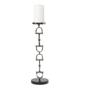 Adamsbro Tall Candle Holder Silver With Black Marble Stand