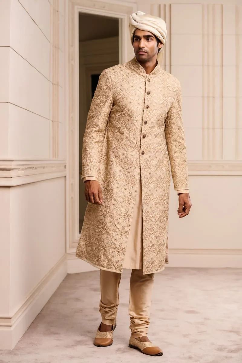 Beige Embroidered Sherwani