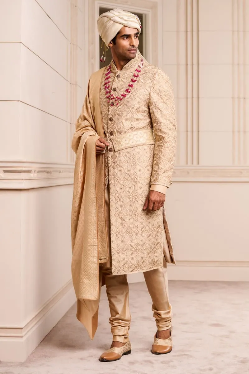 Beige Embroidered Sherwani