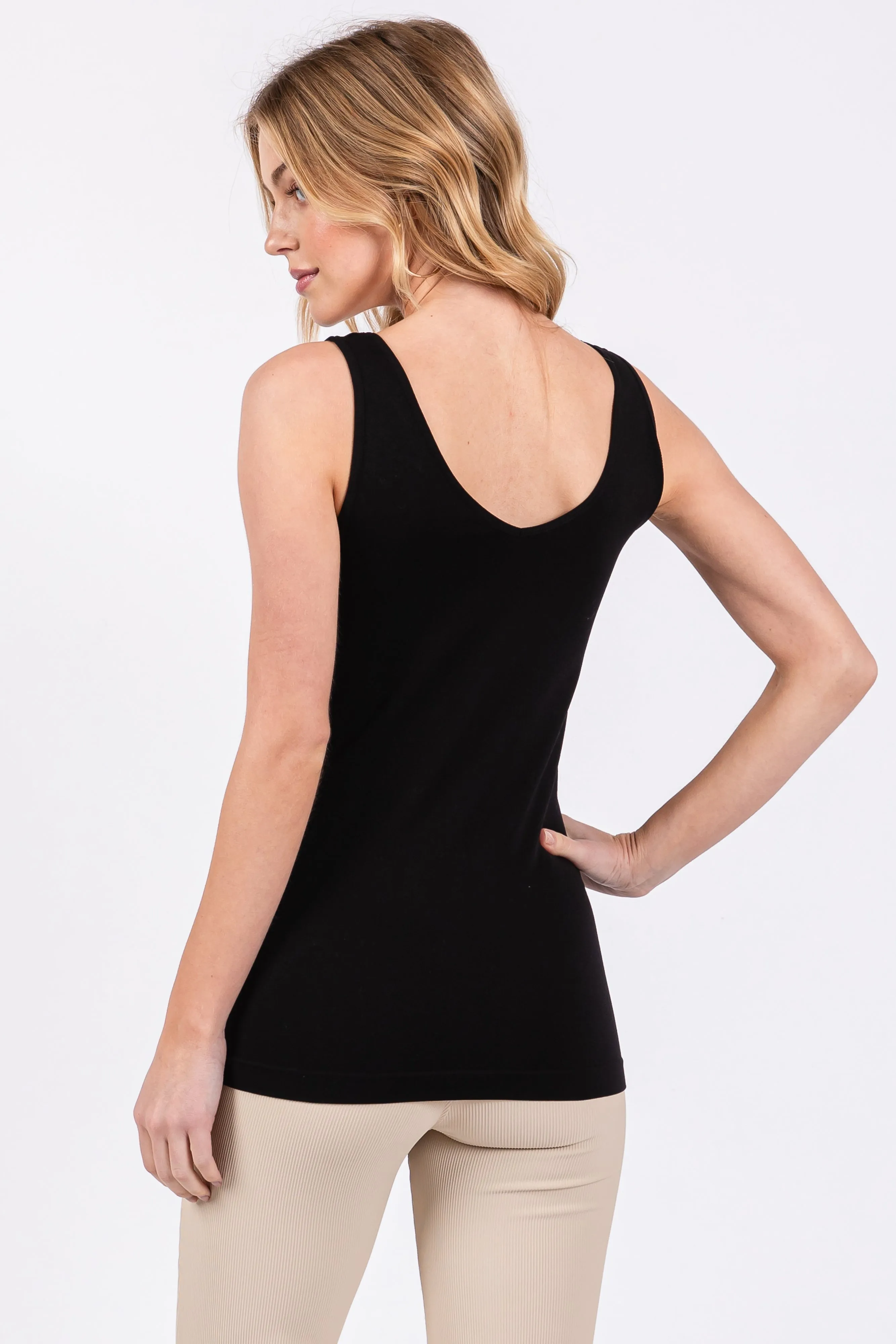 Black Sleeveless Fitted Tank Top