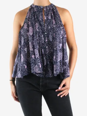 Blue printed sleeveless blouse - size FR 38