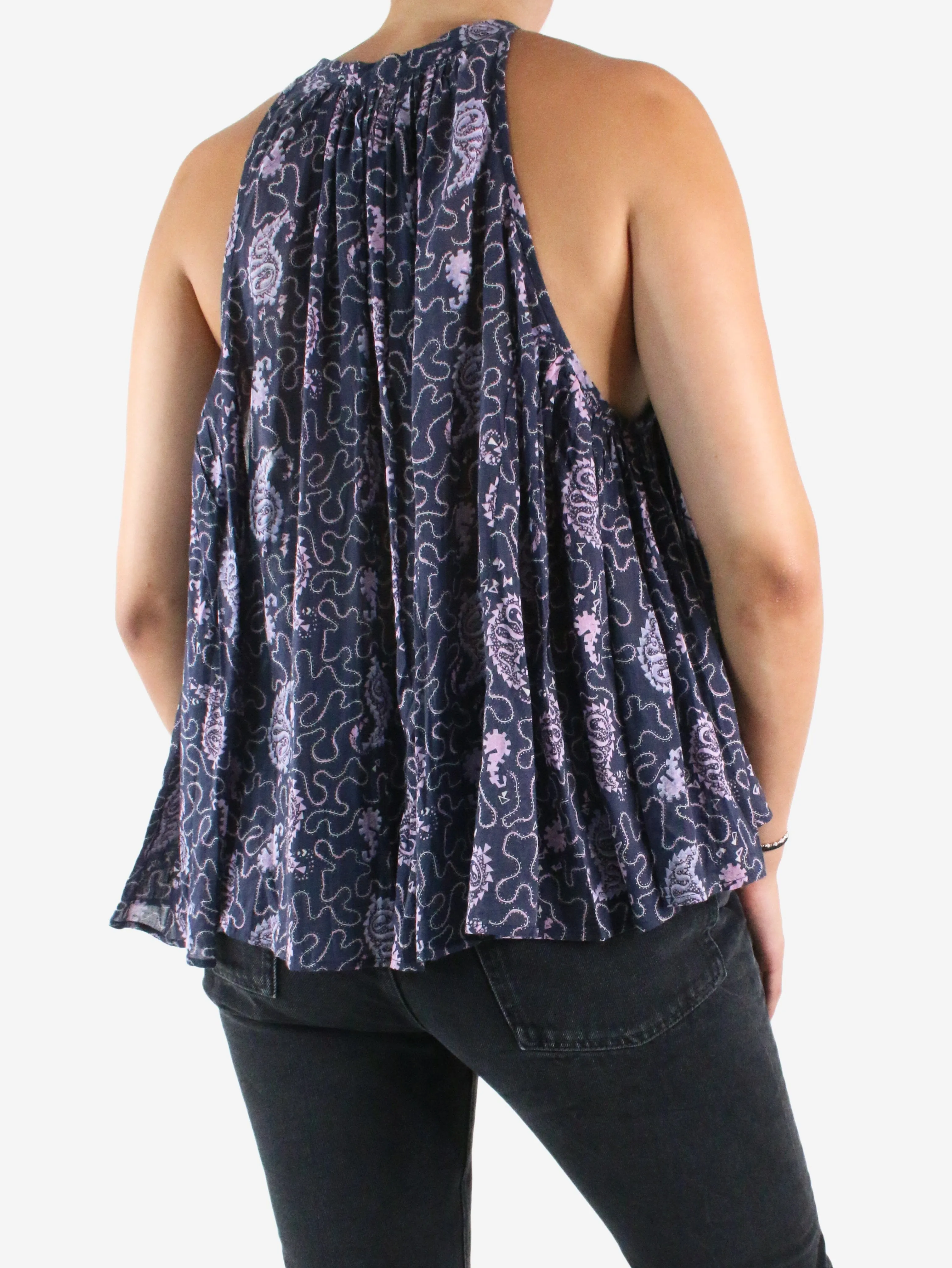 Blue printed sleeveless blouse - size FR 38