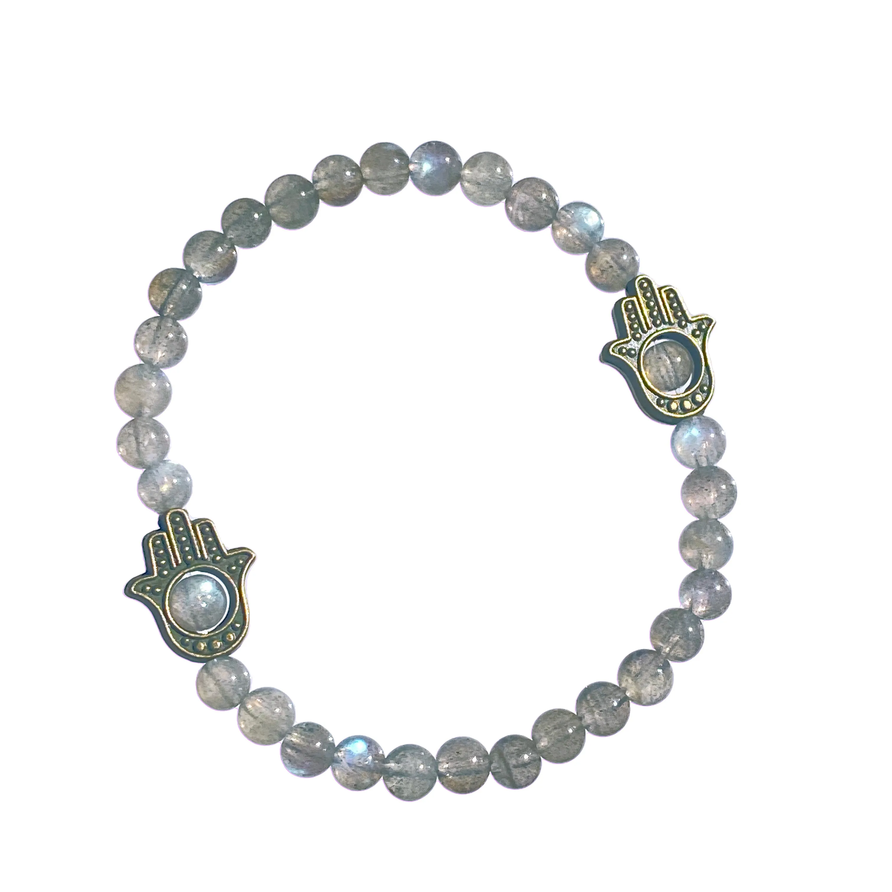 Brass Hamsa on Gemstone stretch bracelet