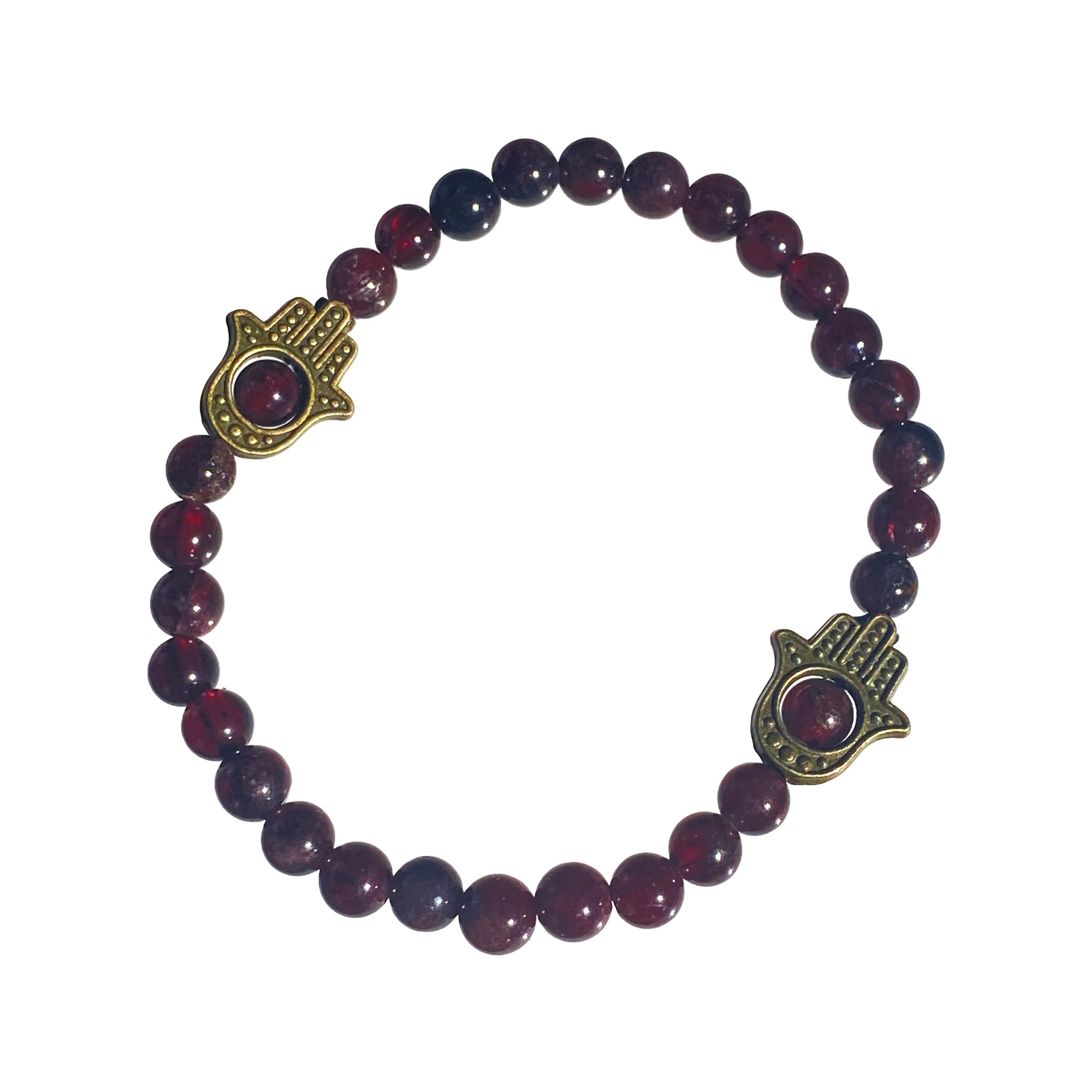 Brass Hamsa on Gemstone stretch bracelet