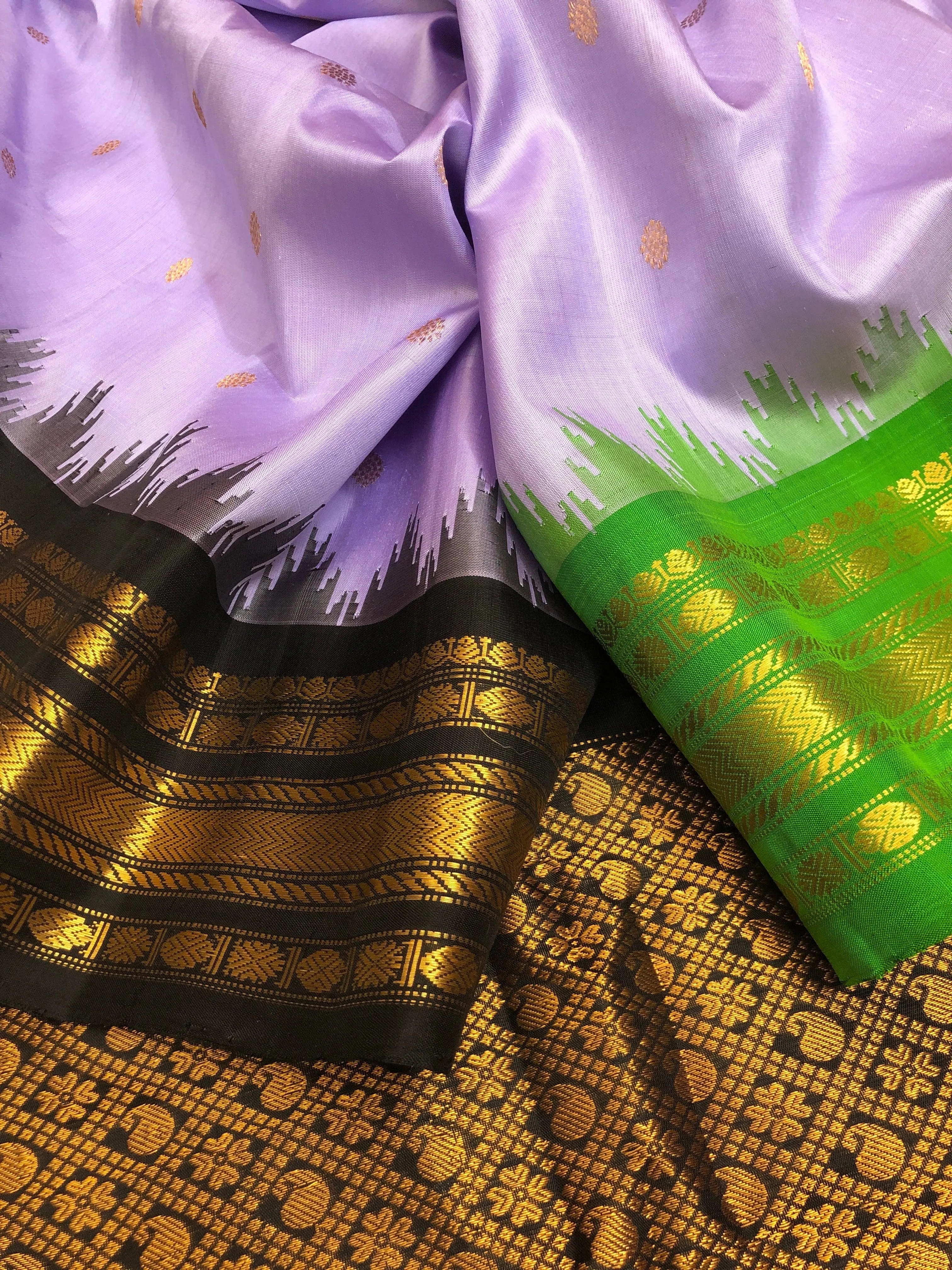 Bright Lilac Color  Pure Gadwal Silk Saree with Ganga Jamuna Border