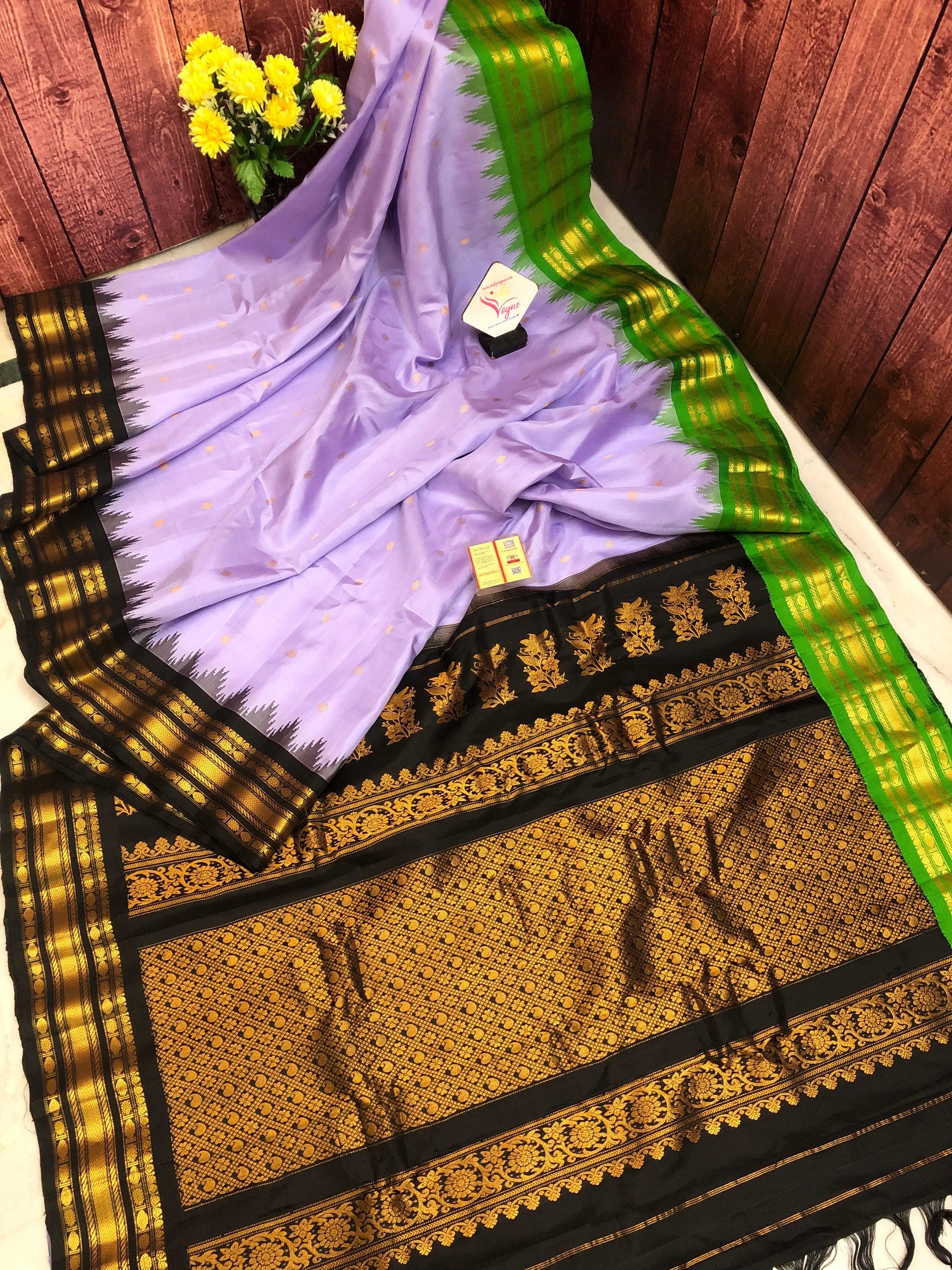 Bright Lilac Color  Pure Gadwal Silk Saree with Ganga Jamuna Border