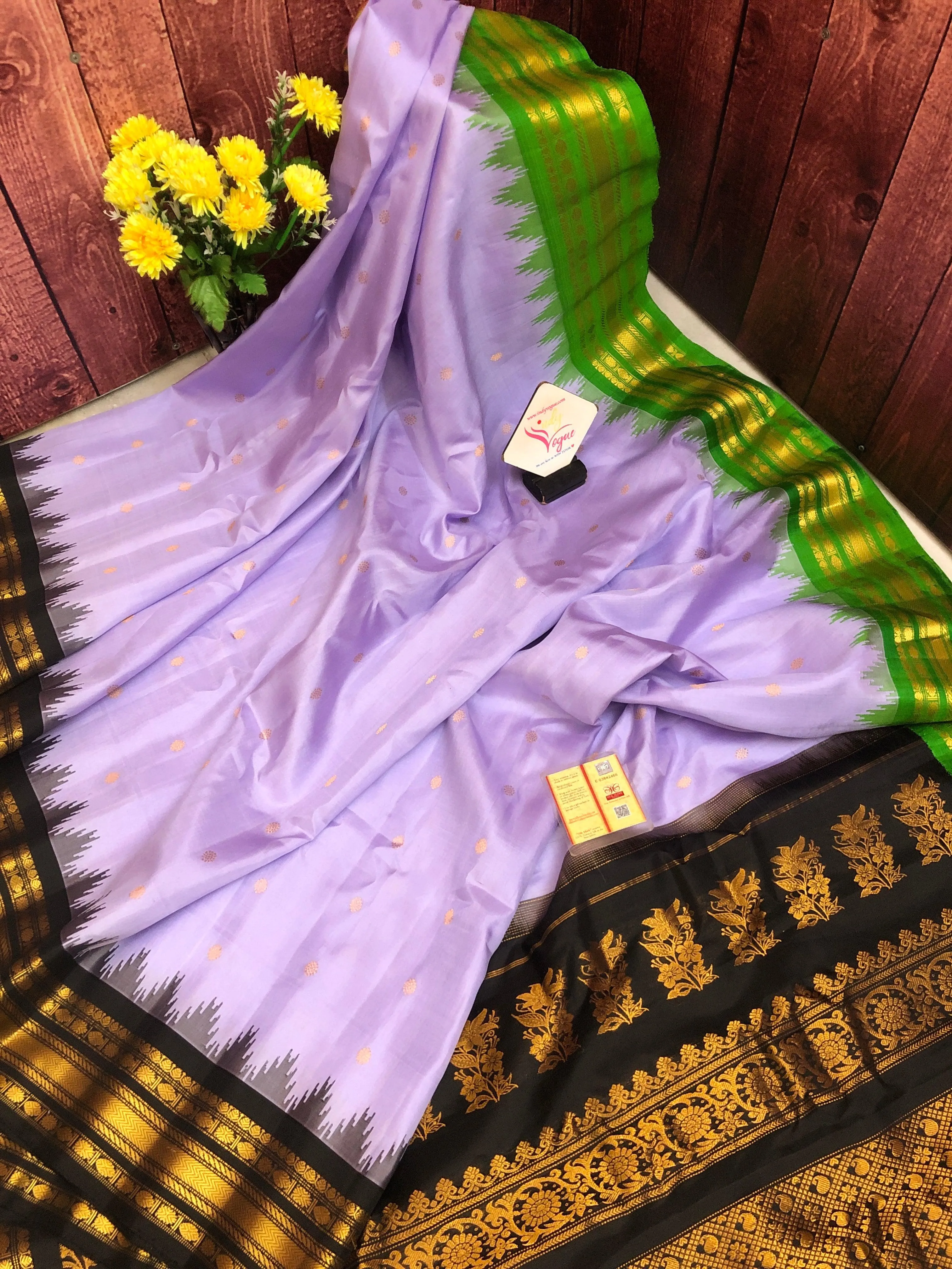 Bright Lilac Color  Pure Gadwal Silk Saree with Ganga Jamuna Border