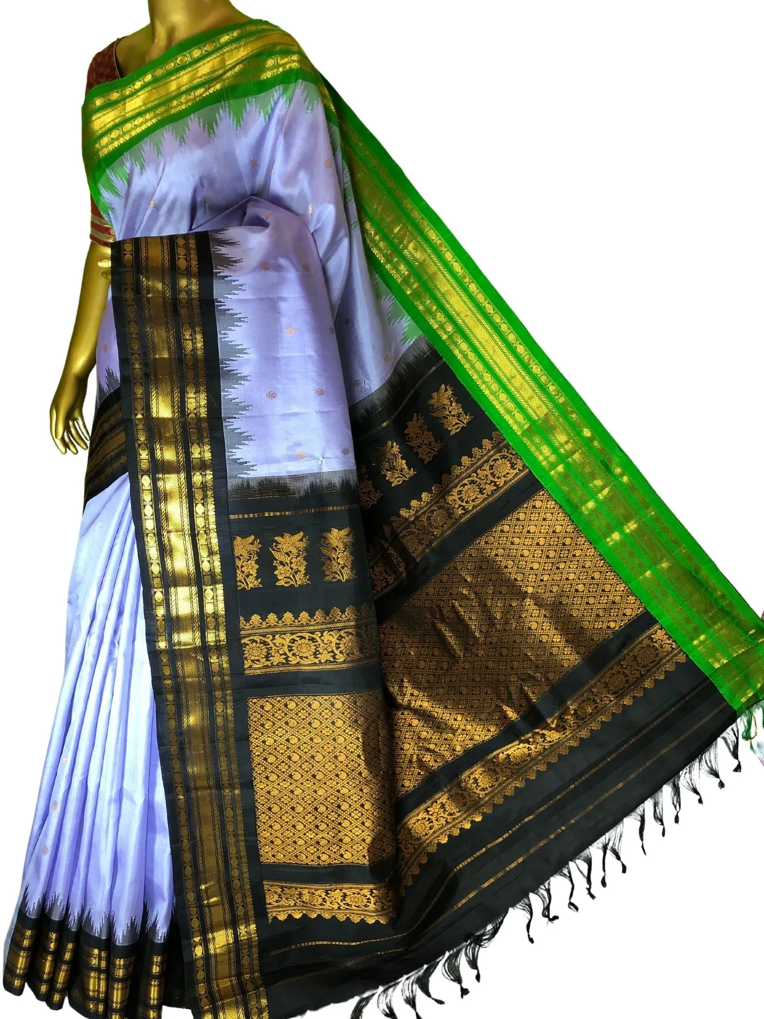 Bright Lilac Color  Pure Gadwal Silk Saree with Ganga Jamuna Border