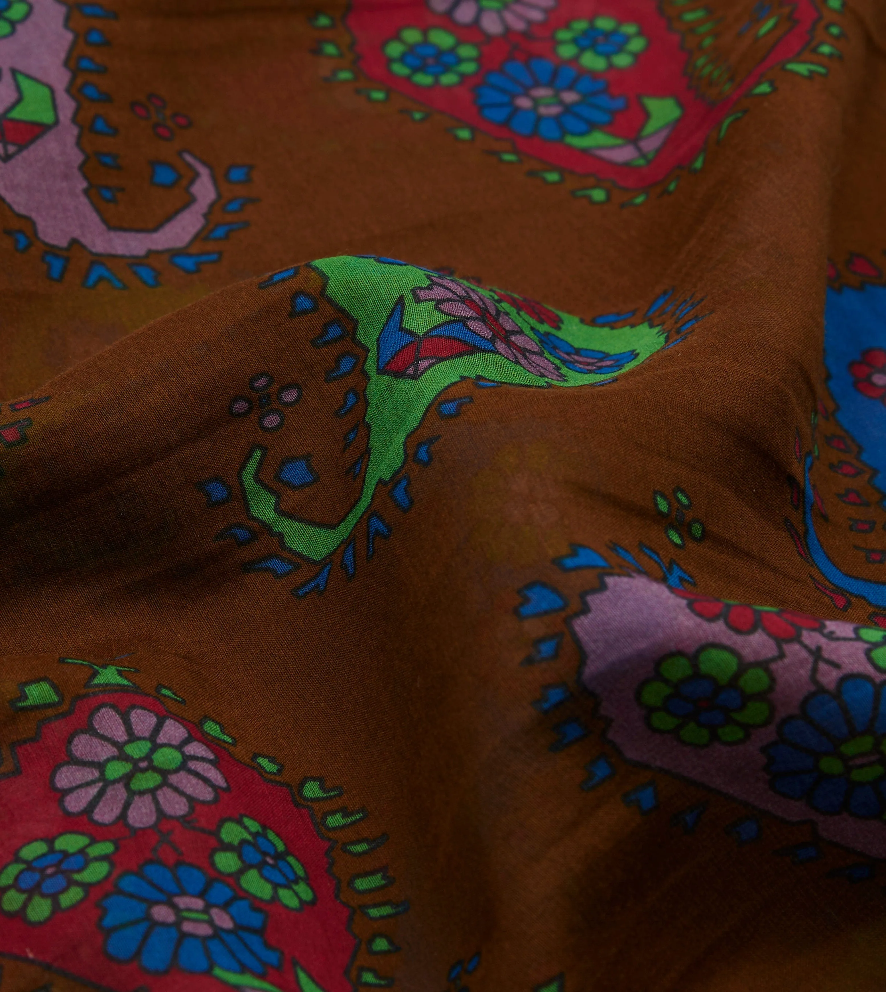 Brown Flower Paisley Print Silk-Cotton Bandana