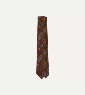 Brown Large Paisley Print Silk Self Tipped Tie