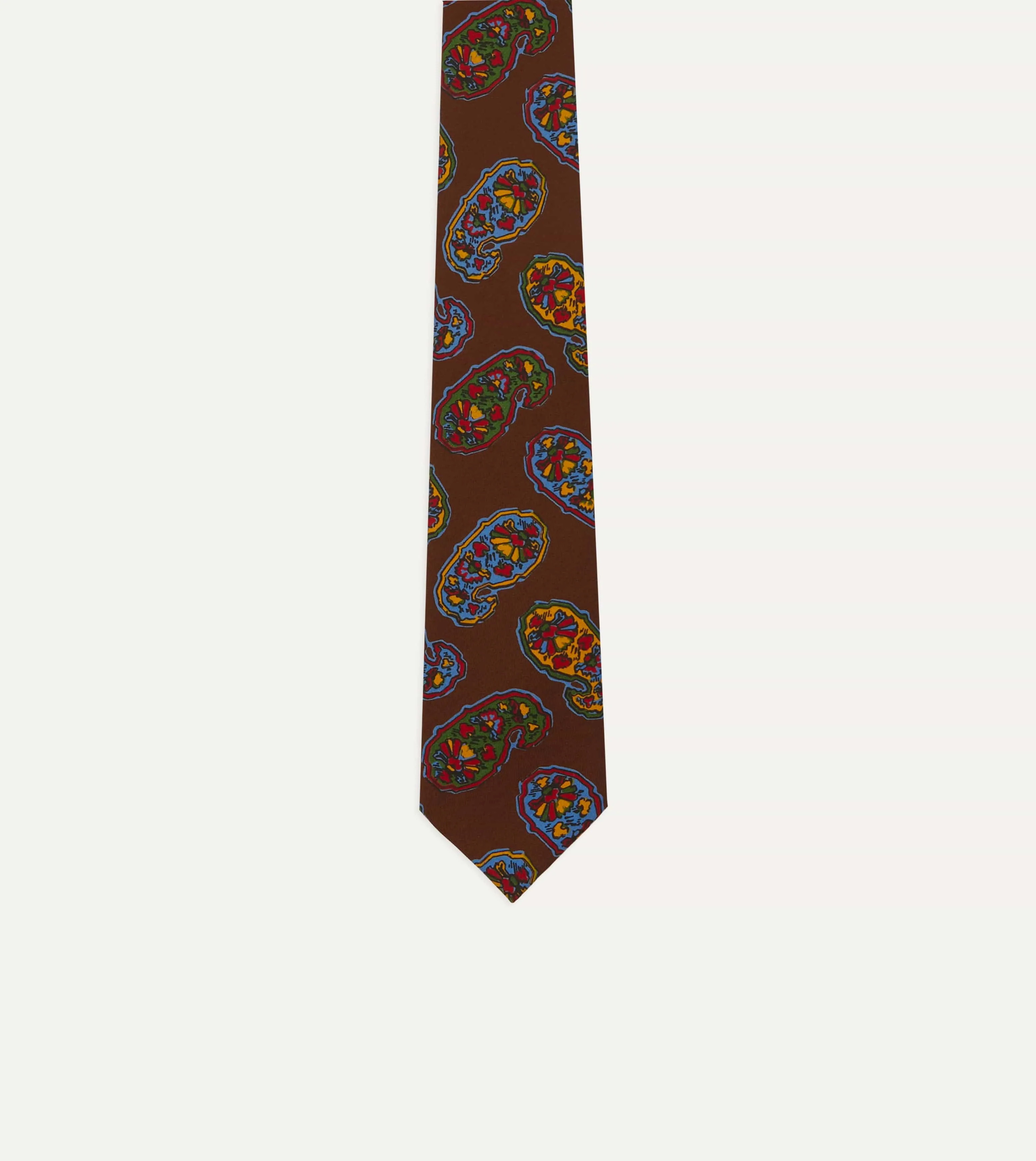 Brown Large Paisley Print Silk Self Tipped Tie