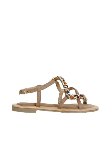 CafèNoir women's sandal in suede with jewel C1GE5420 M005 dove gray