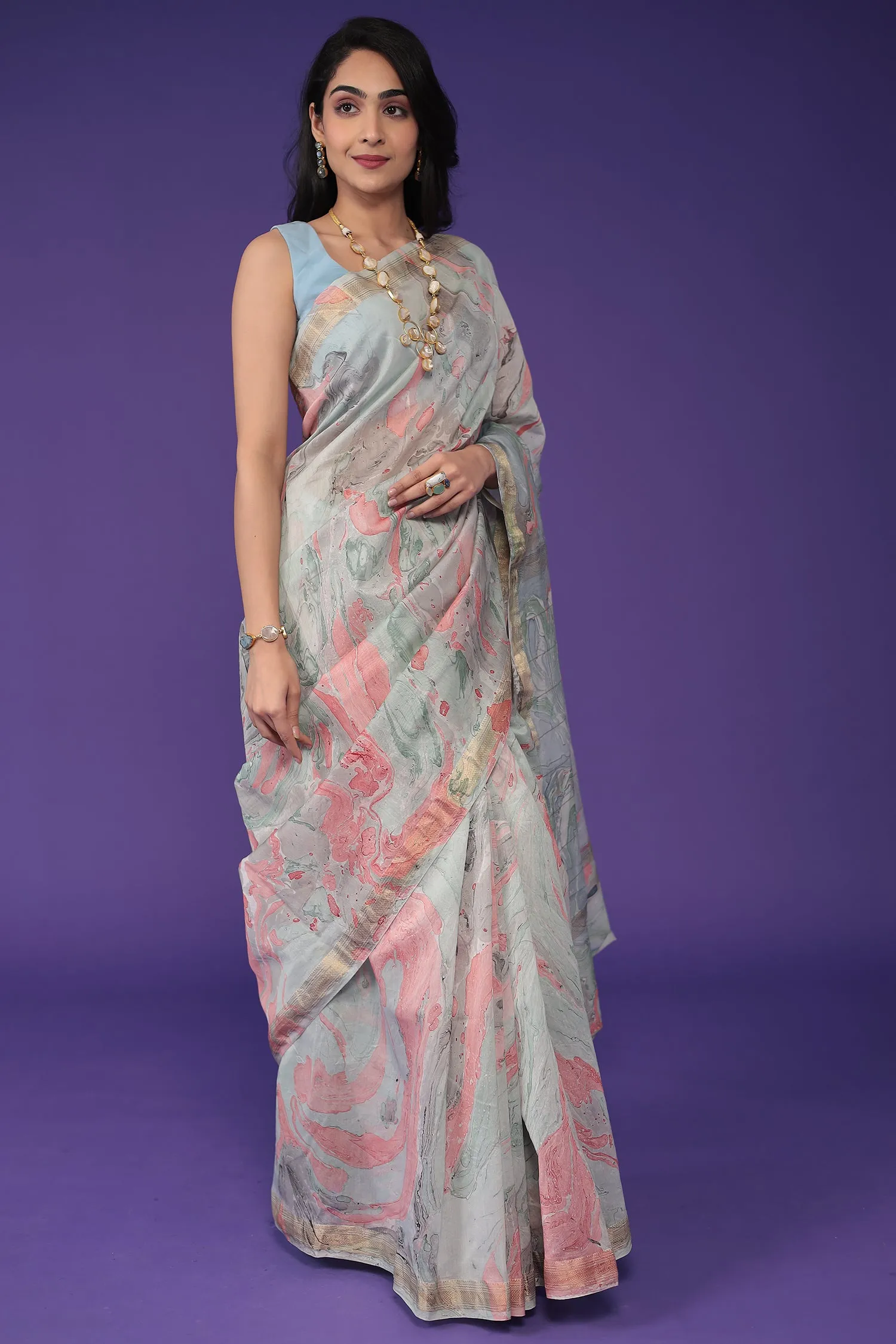 Chanderi Saree with Marble Print