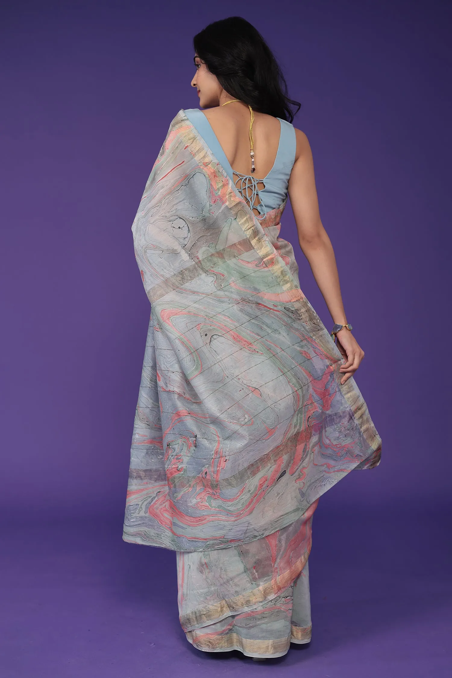 Chanderi Saree with Marble Print