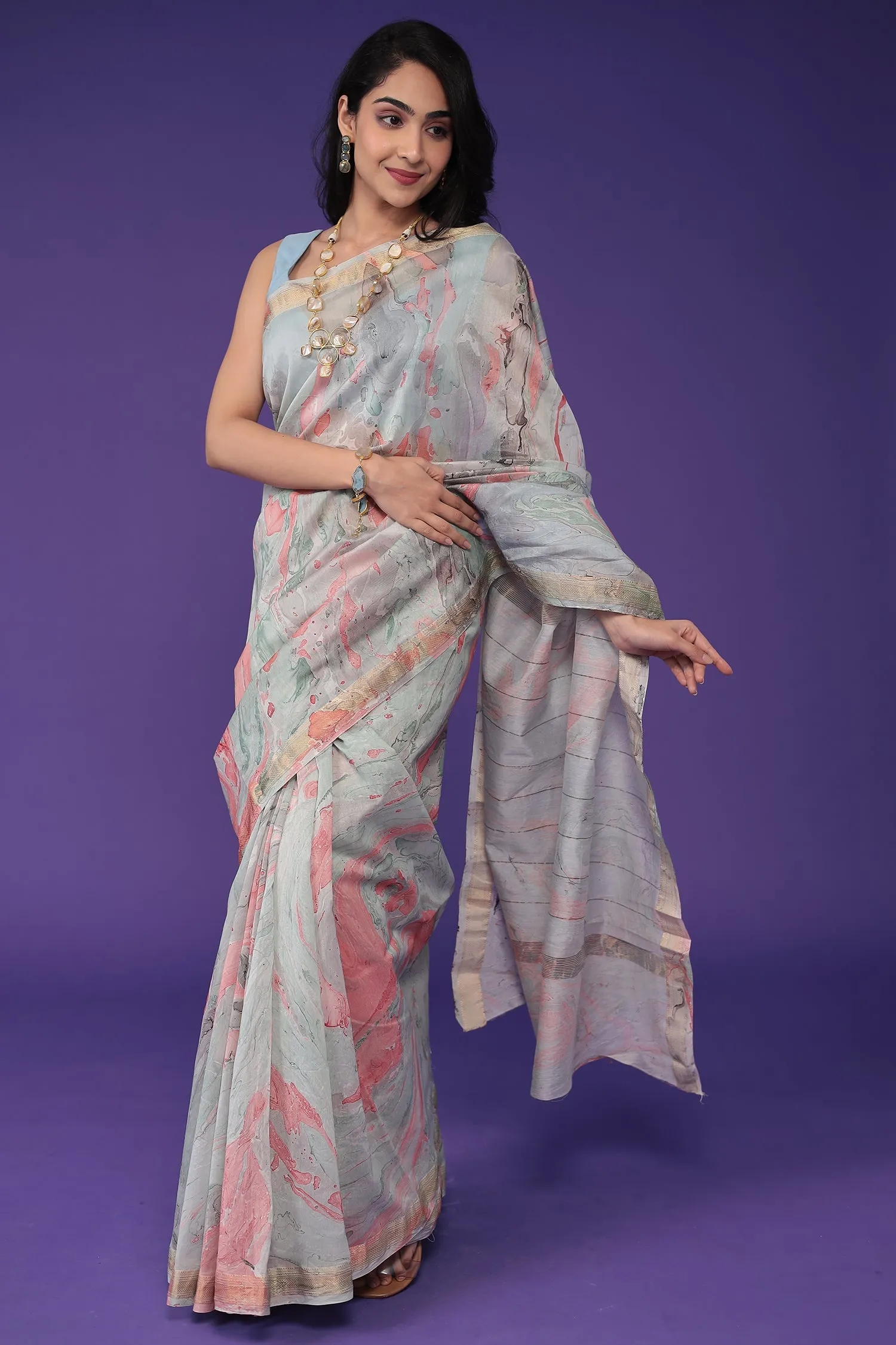 Chanderi Saree with Marble Print