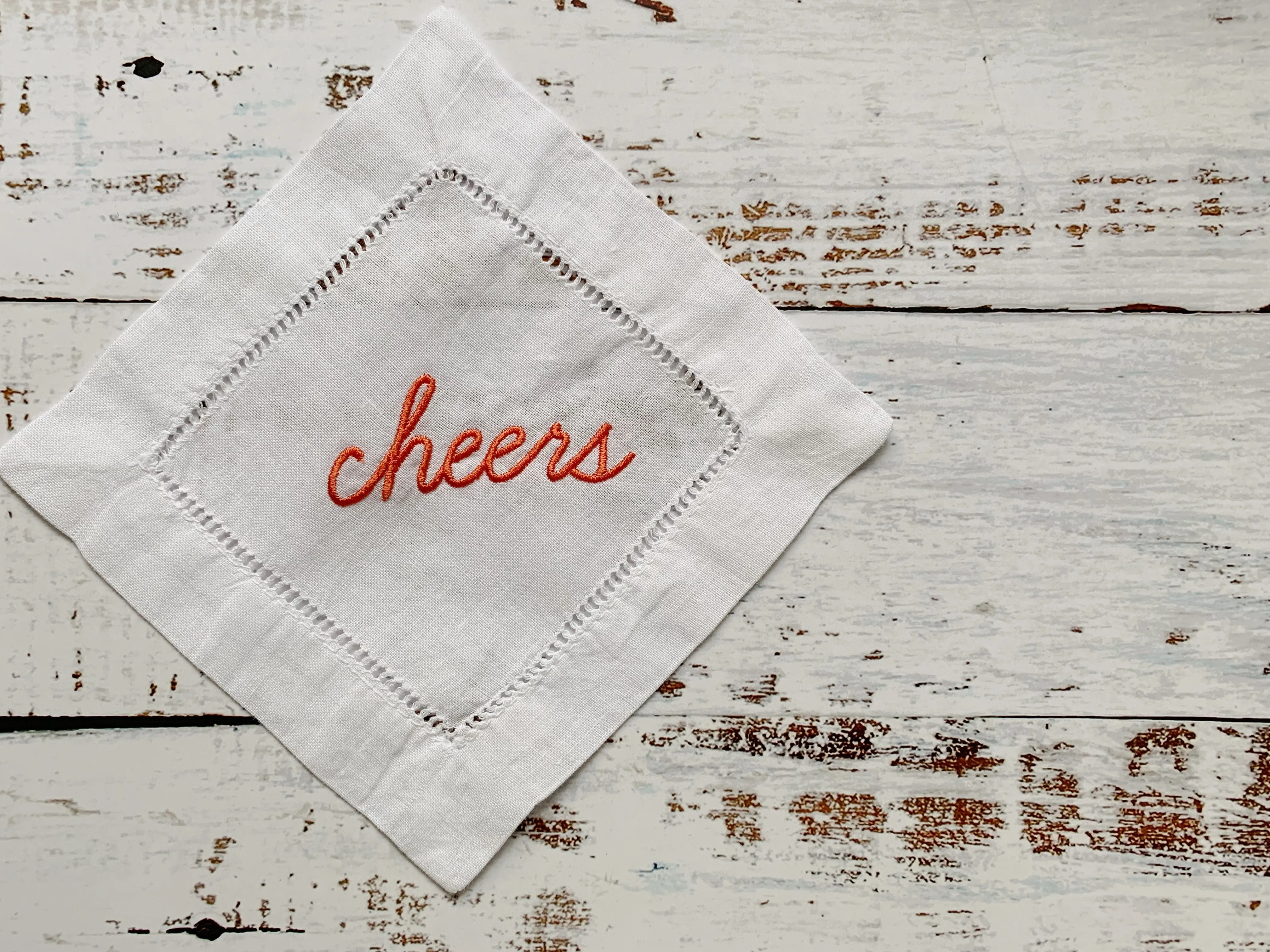 Cheers Hemstitch Cocktail Coasters, set of four