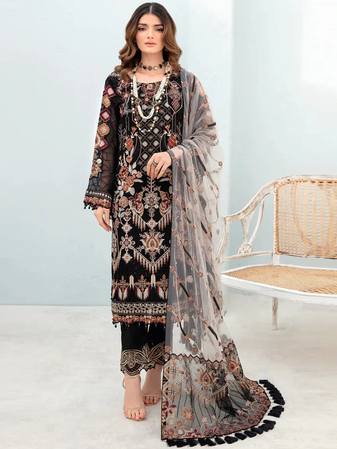 Chevron Embroidered Chiffon