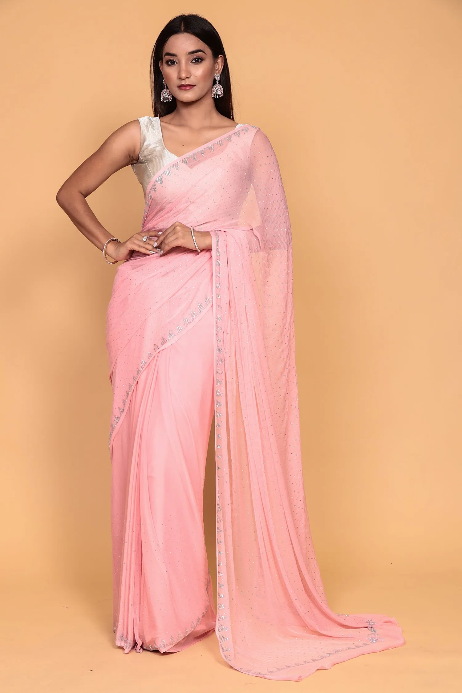 Chiffon Saree with Swarovski work.