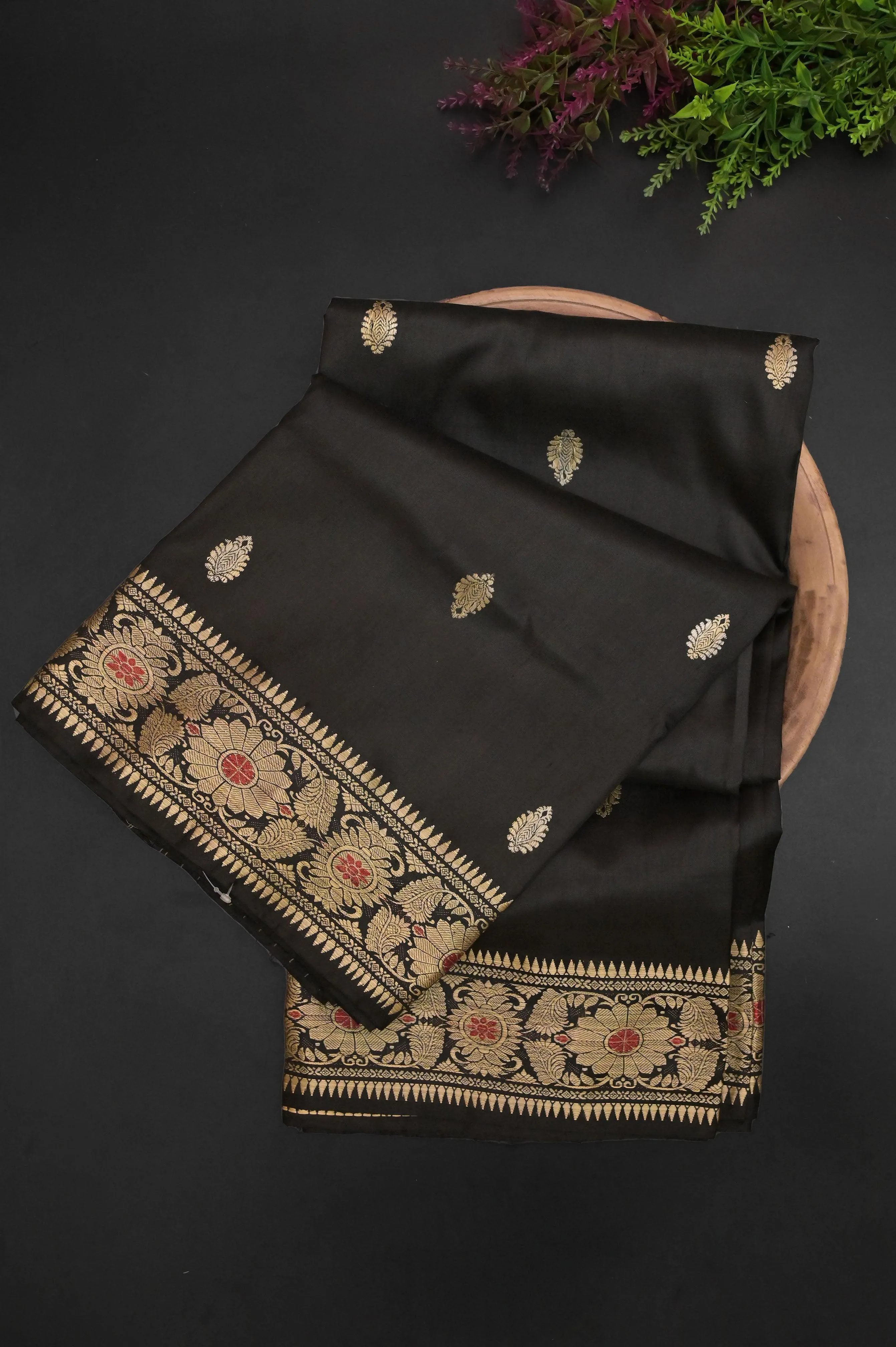 Coal Black Color Baluchari Silk Saree with Meenakari Work