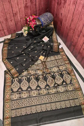 Coal Black Color Baluchari Silk Saree with Meenakari Work