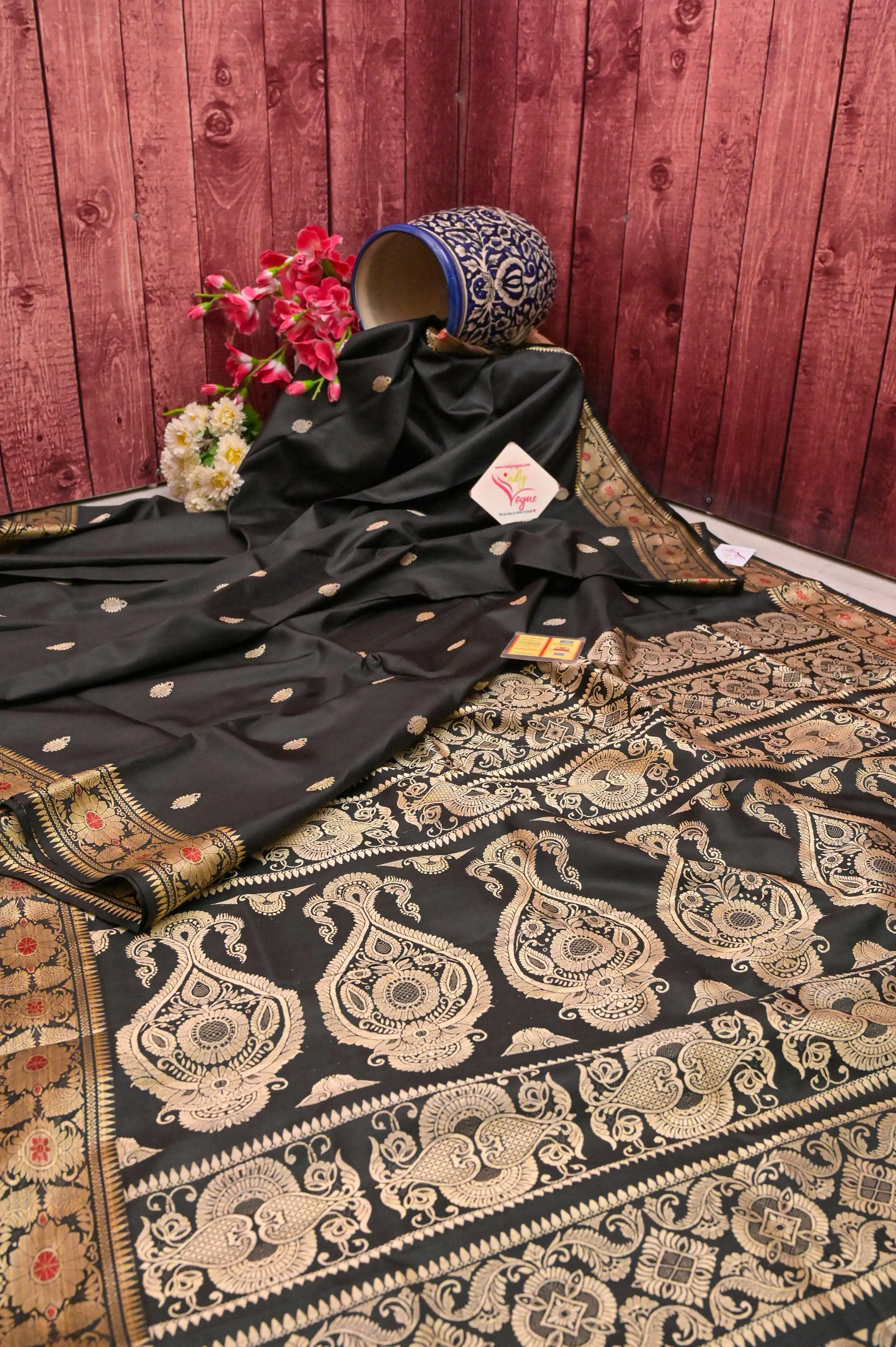 Coal Black Color Baluchari Silk Saree with Meenakari Work