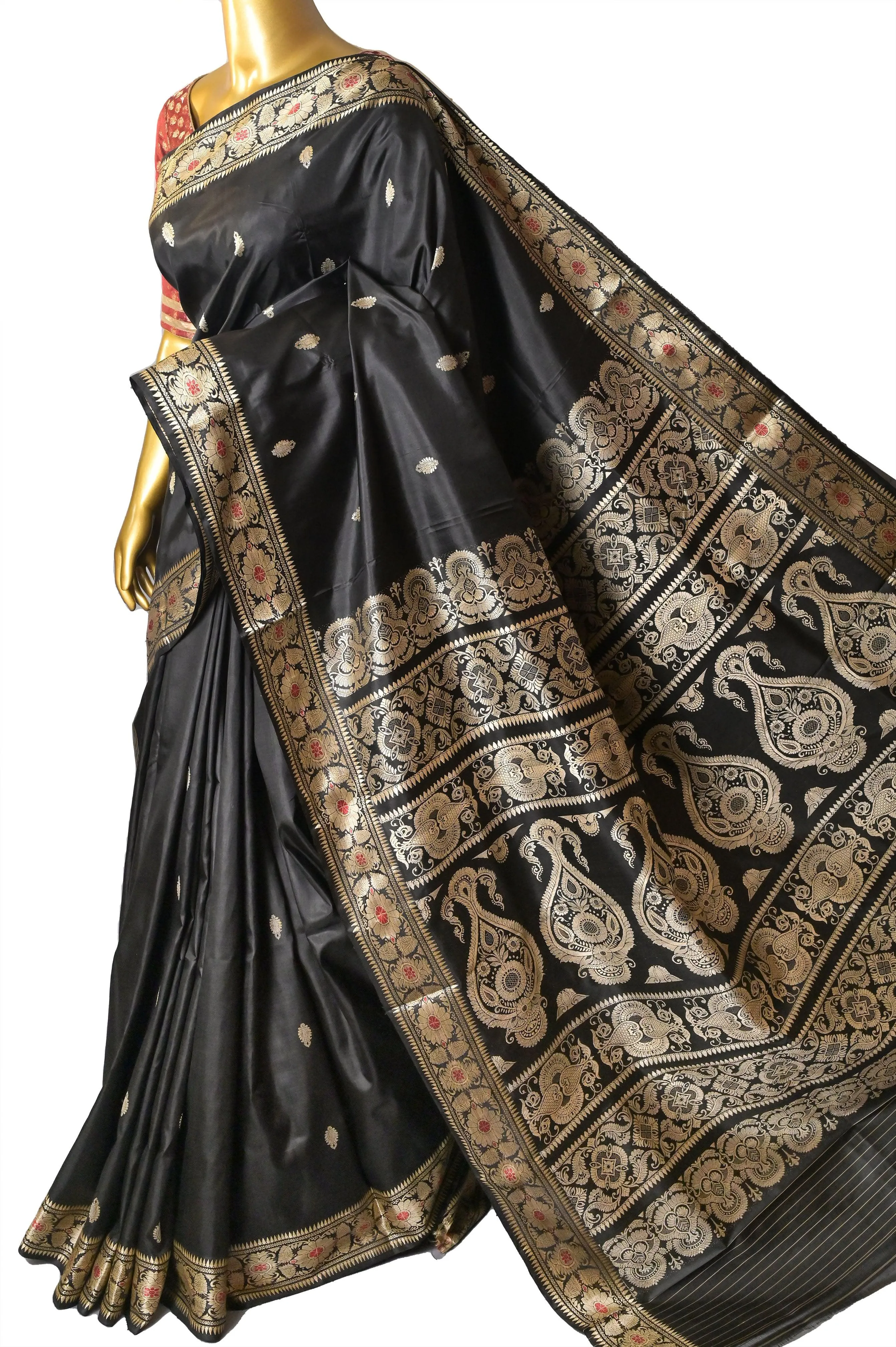 Coal Black Color Baluchari Silk Saree with Meenakari Work