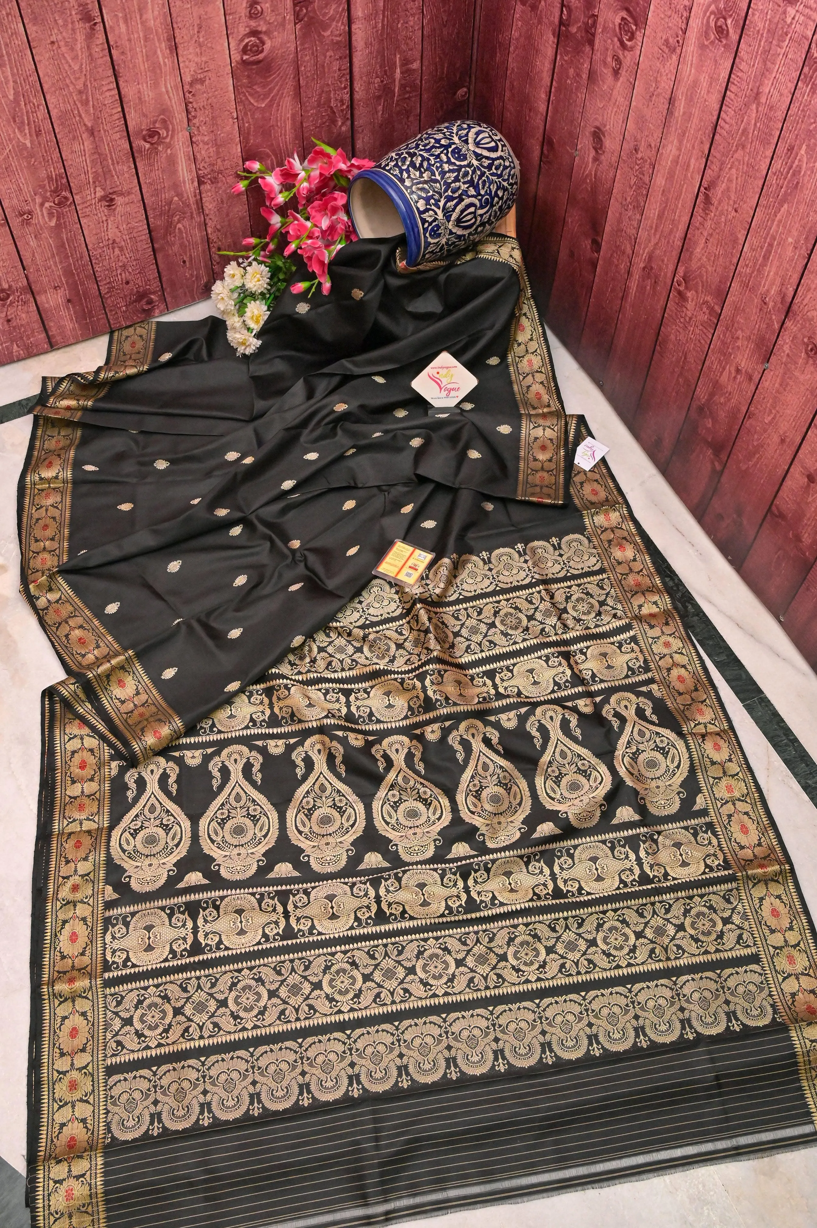 Coal Black Color Baluchari Silk Saree with Meenakari Work