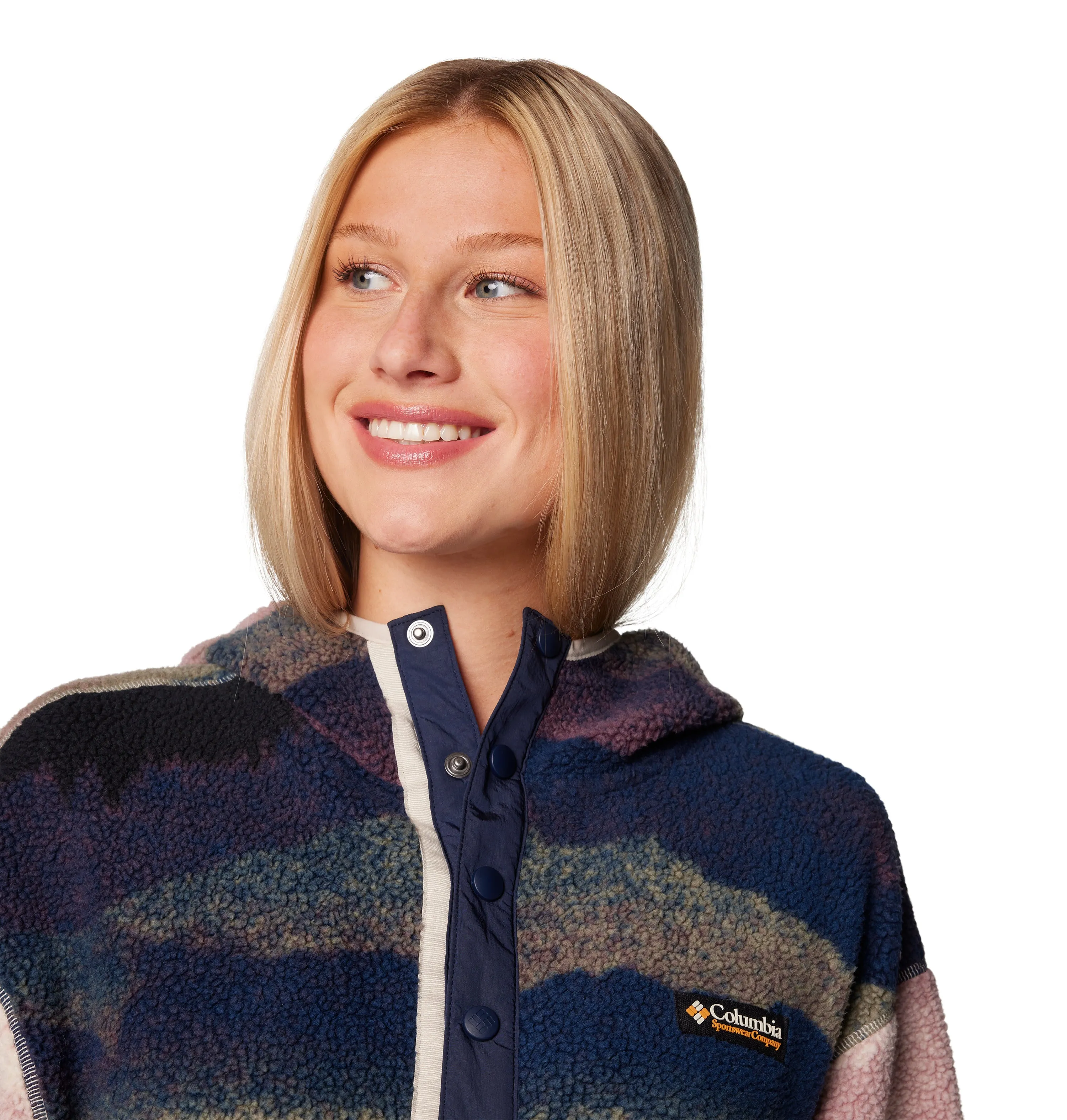 Columbia Women's Helvetia II Sherpa Hooded Printed Fleece (Collegiate Navy Dolomites)