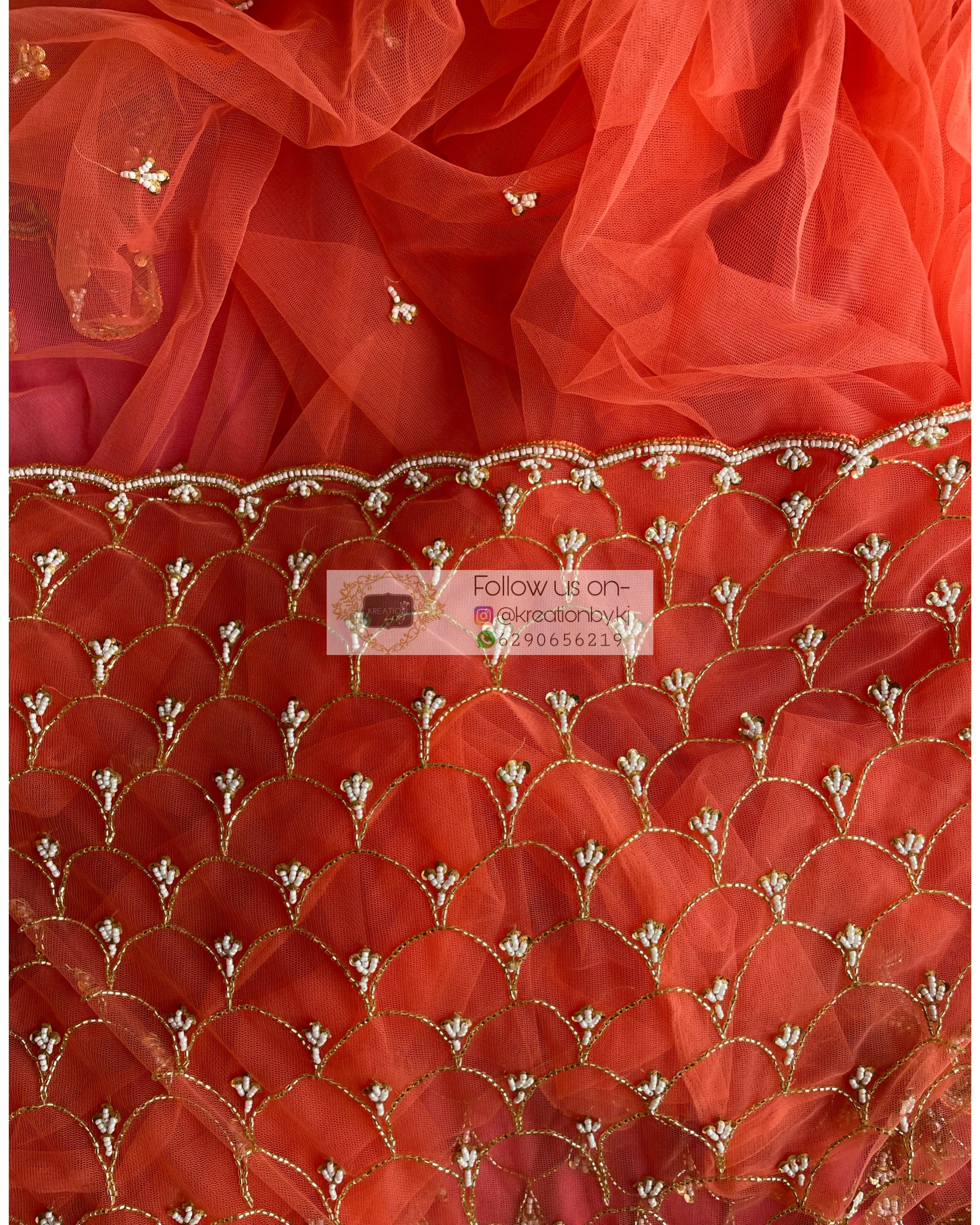 Coral Cutdana Mehraab Jaal Saree