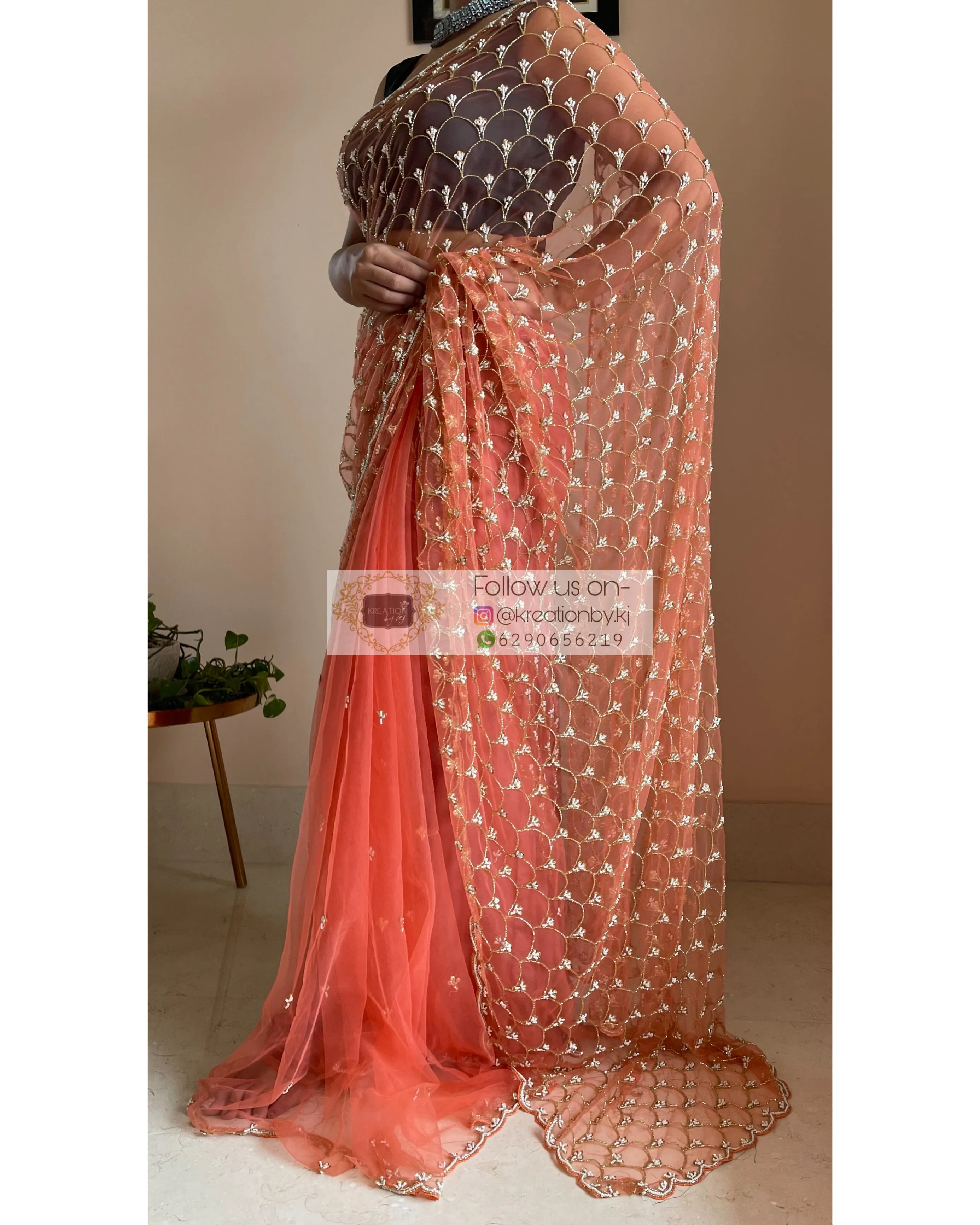 Coral Cutdana Mehraab Jaal Saree