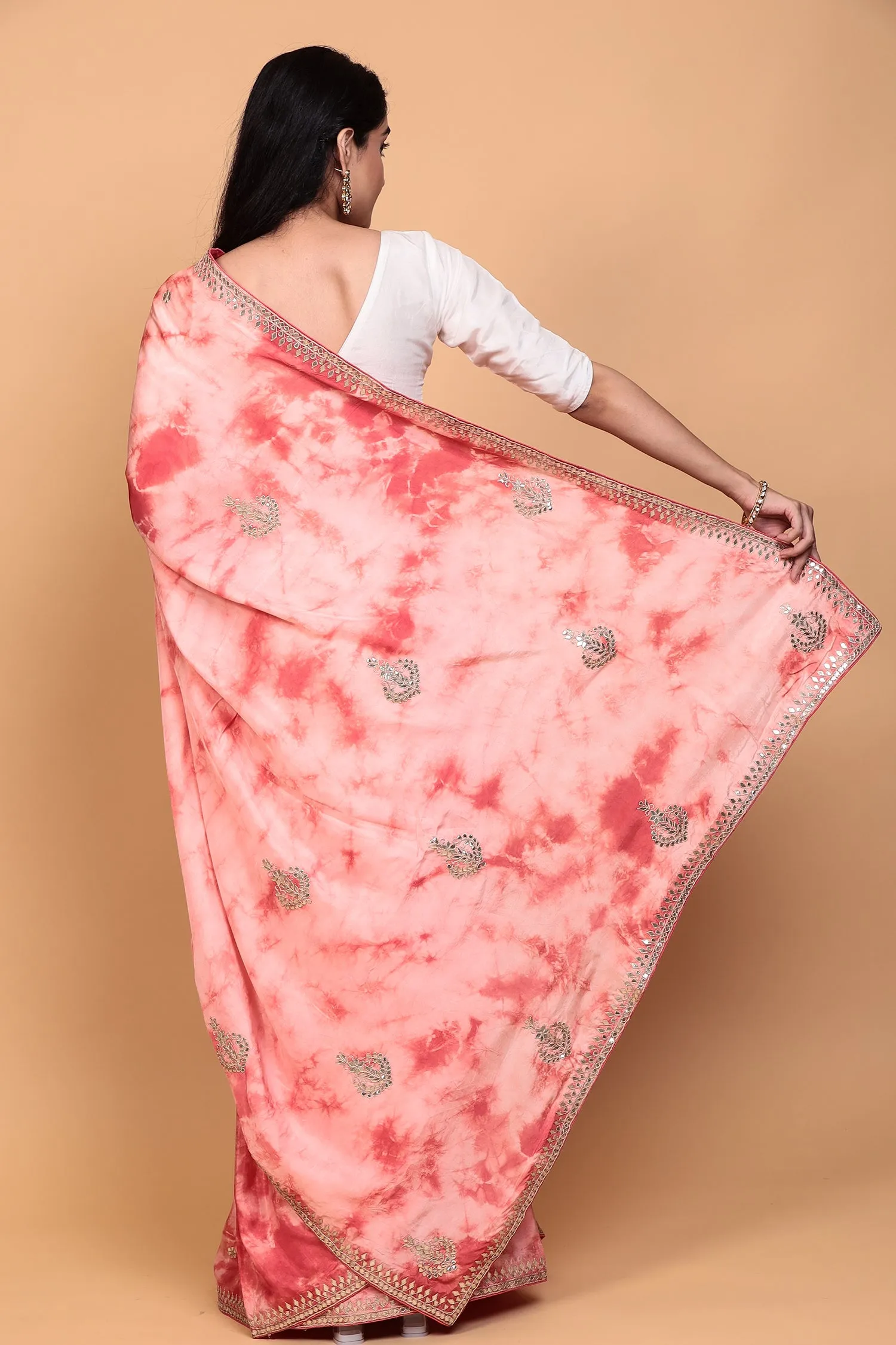 Crepe silk Saree with Gota Patti, Tie & Dye work.