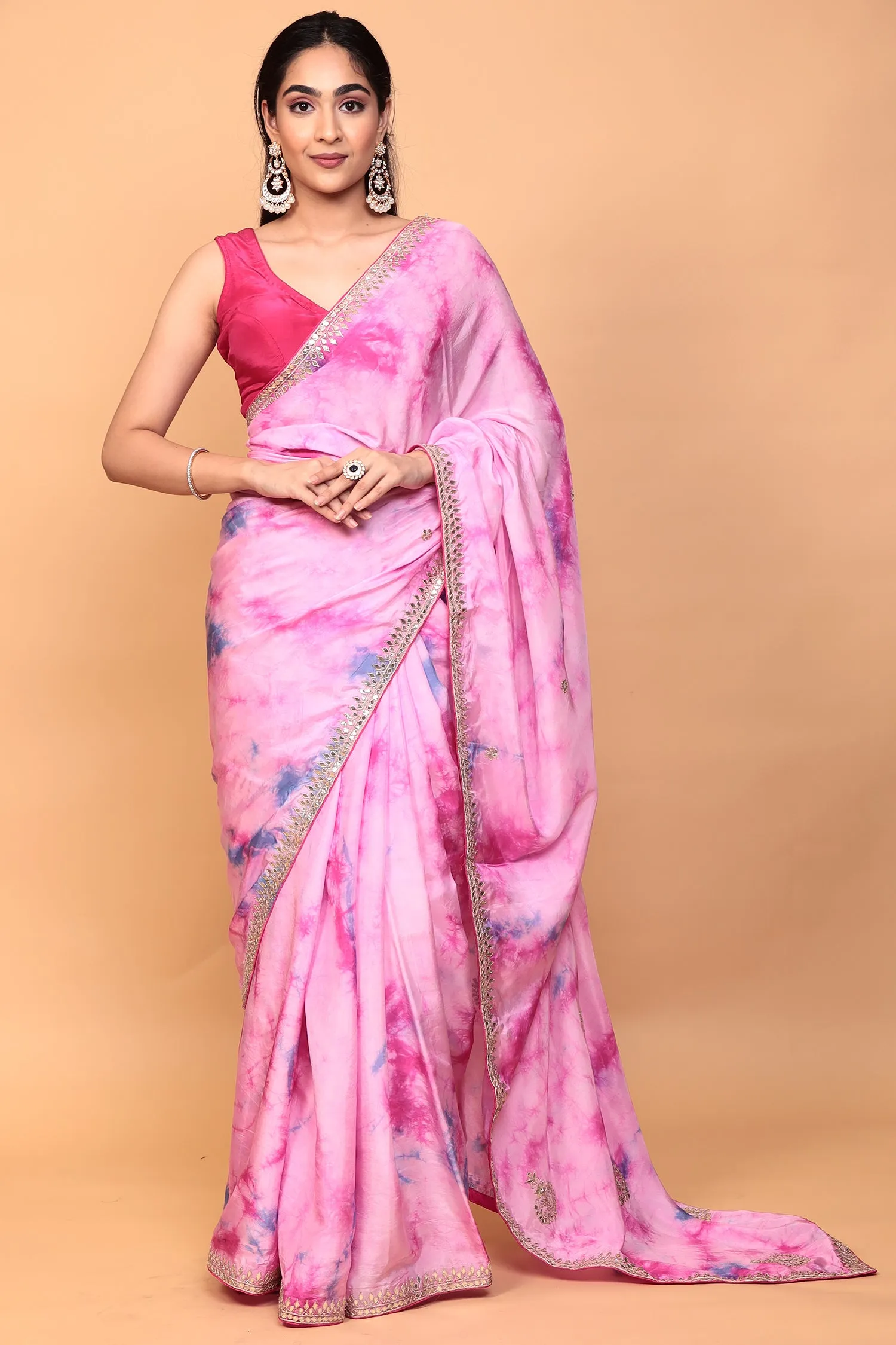 Crepe silk Saree with Gota Patti, Tie & Dye work.