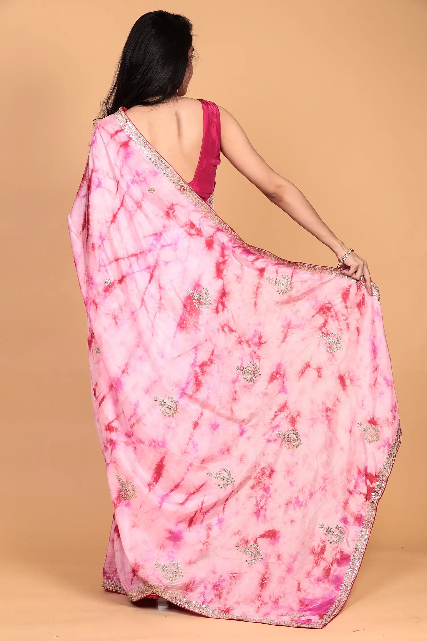 Crepe silk Saree with Gota Patti, Tie & Dye work.