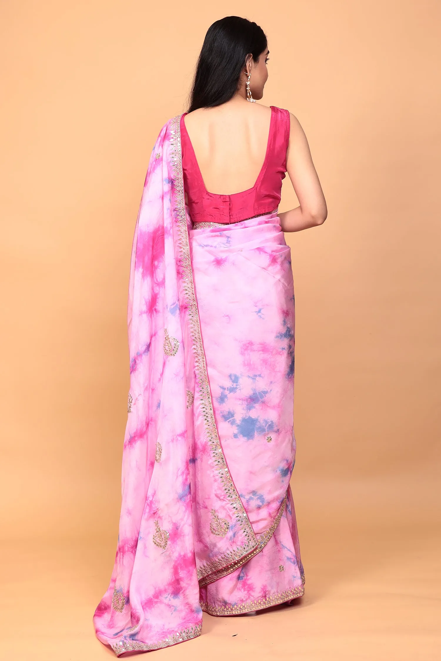 Crepe silk Saree with Gota Patti, Tie & Dye work.