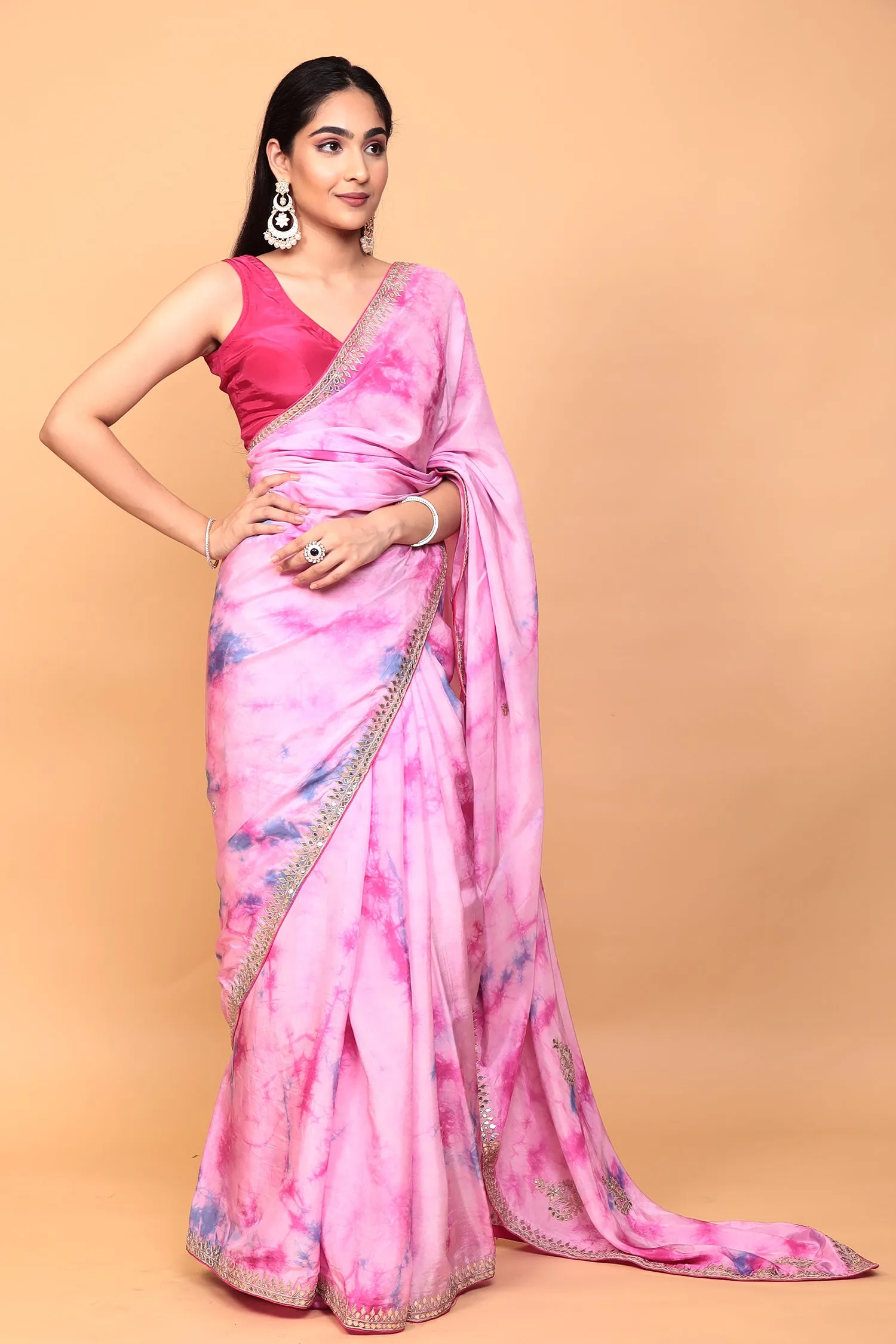 Crepe silk Saree with Gota Patti, Tie & Dye work.