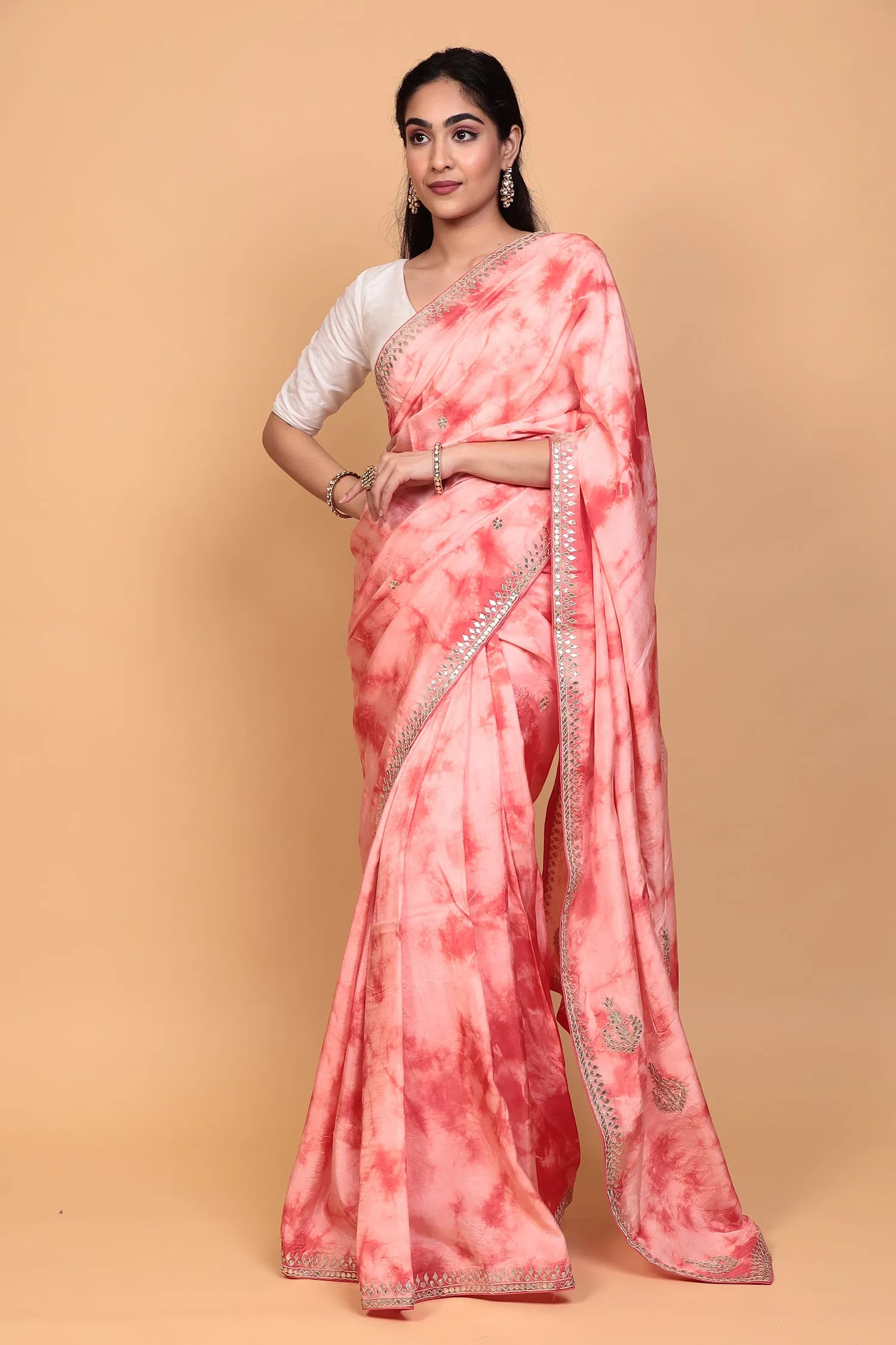 Crepe silk Saree with Gota Patti, Tie & Dye work.