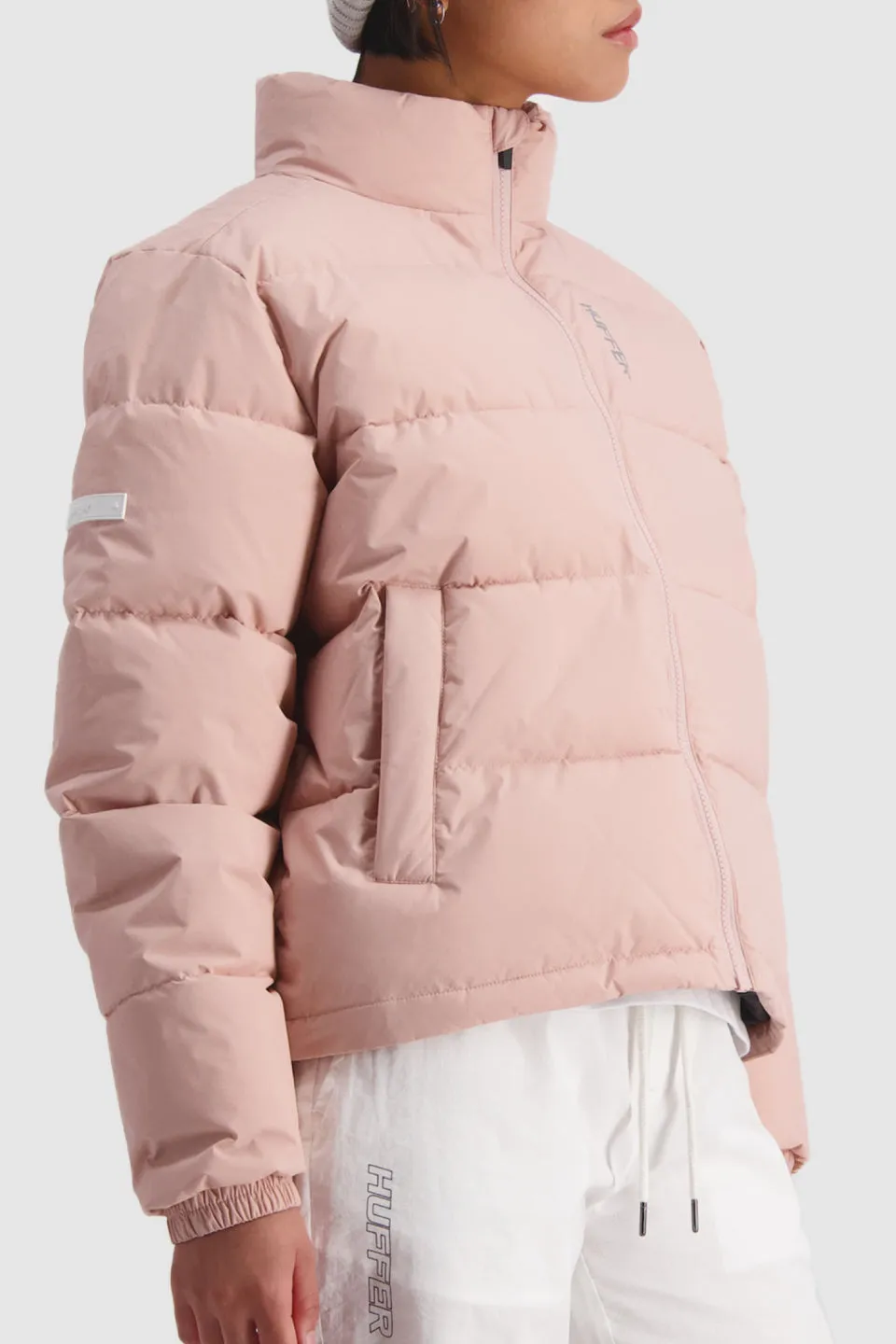 Crop Dusky Pink Puffer Jacket