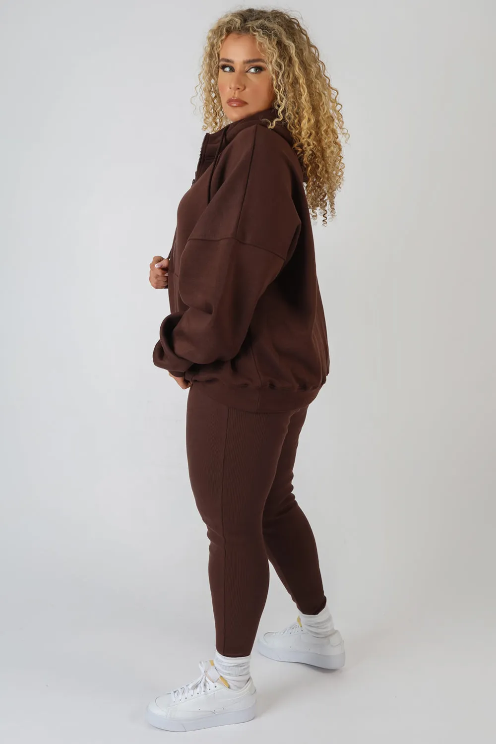 CURVE OVERSIZED HALF ZIP HOODY CHOCOLATE