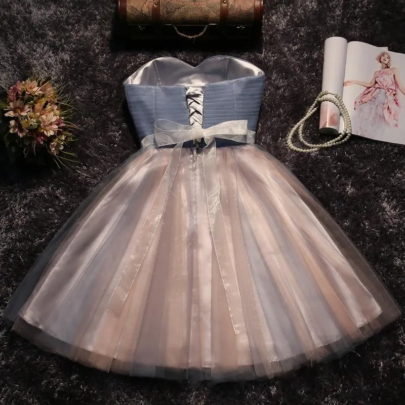 Cute grey/black Strapless Short Sleeveless Prom Dress Homecoming Dress Bridesmaid Dress