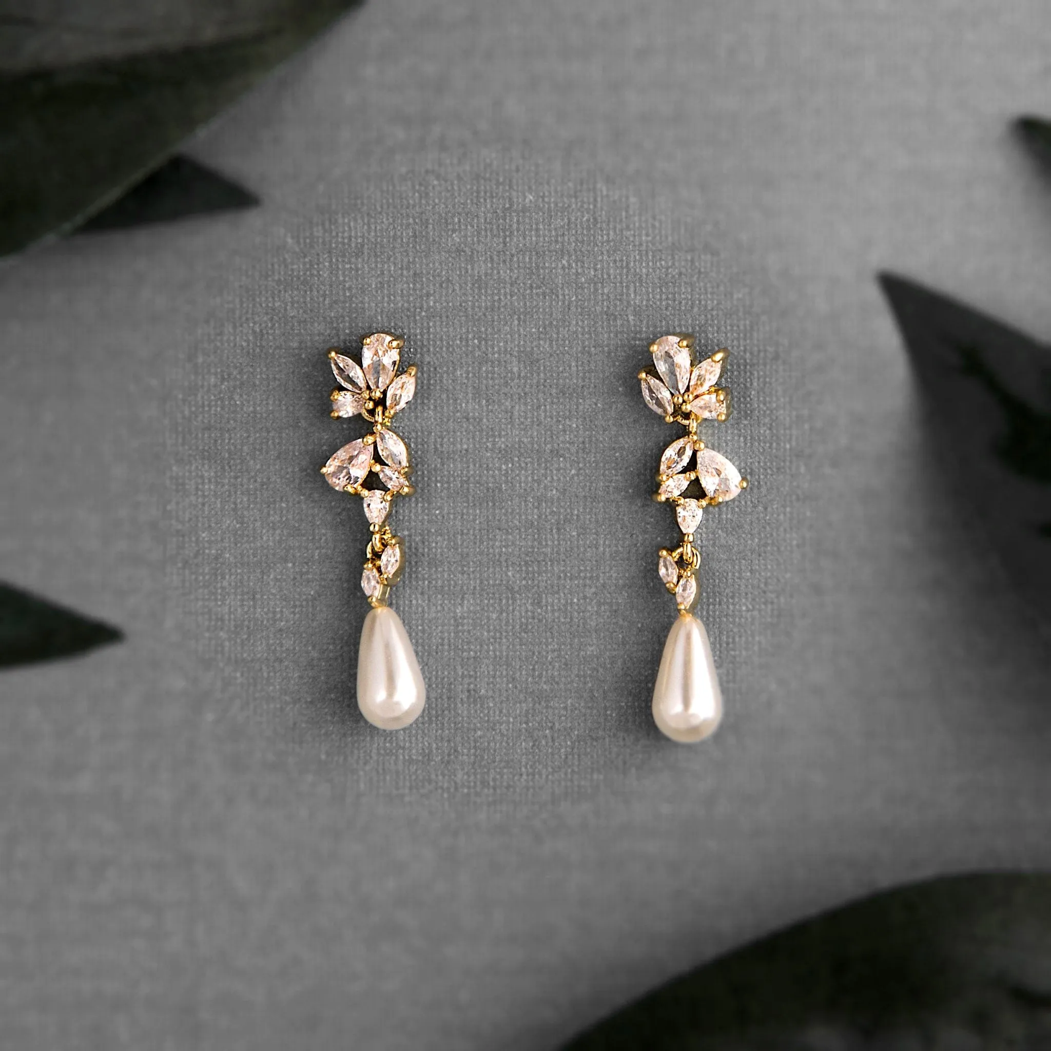 Dainty Teardrop Pearl Drop CZ Earrings