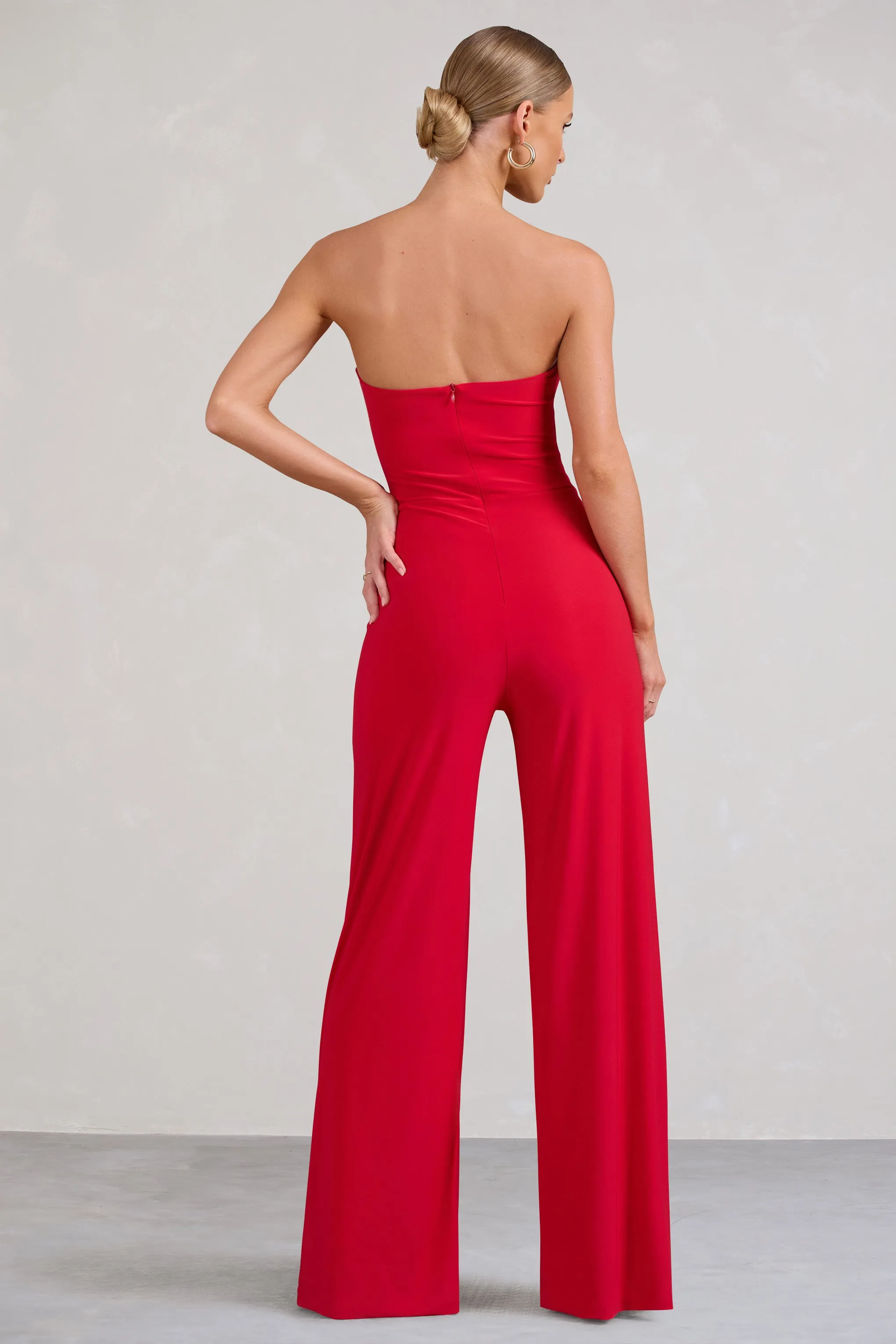 Darya | Red Bandeau Wide Leg Jumpsuit