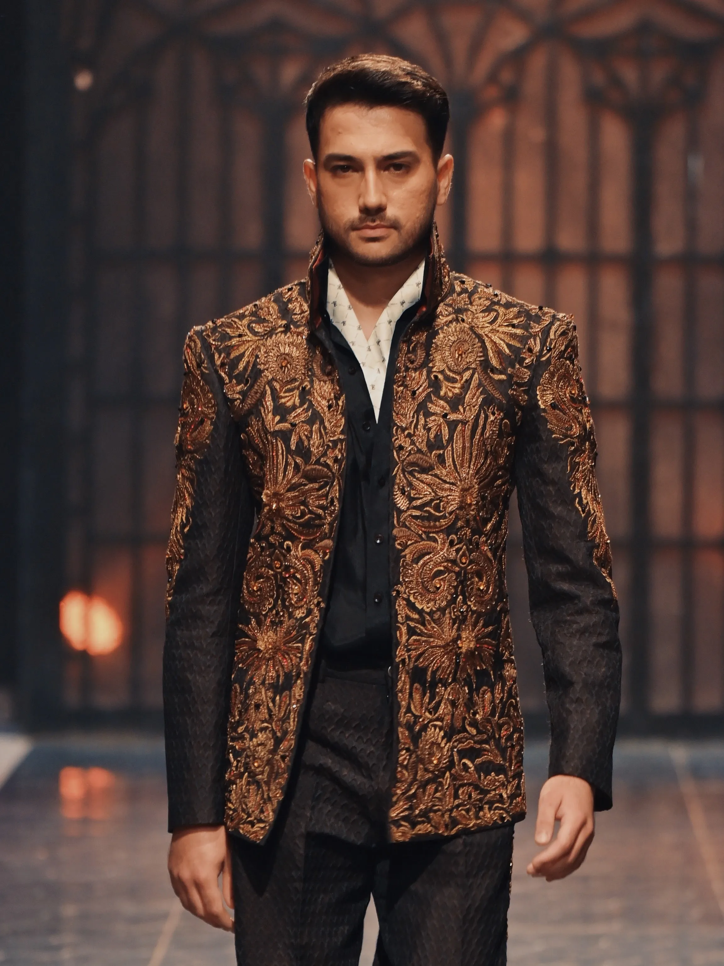 Deep Brown Hand Embroidered Jacket with Embroidered Pants